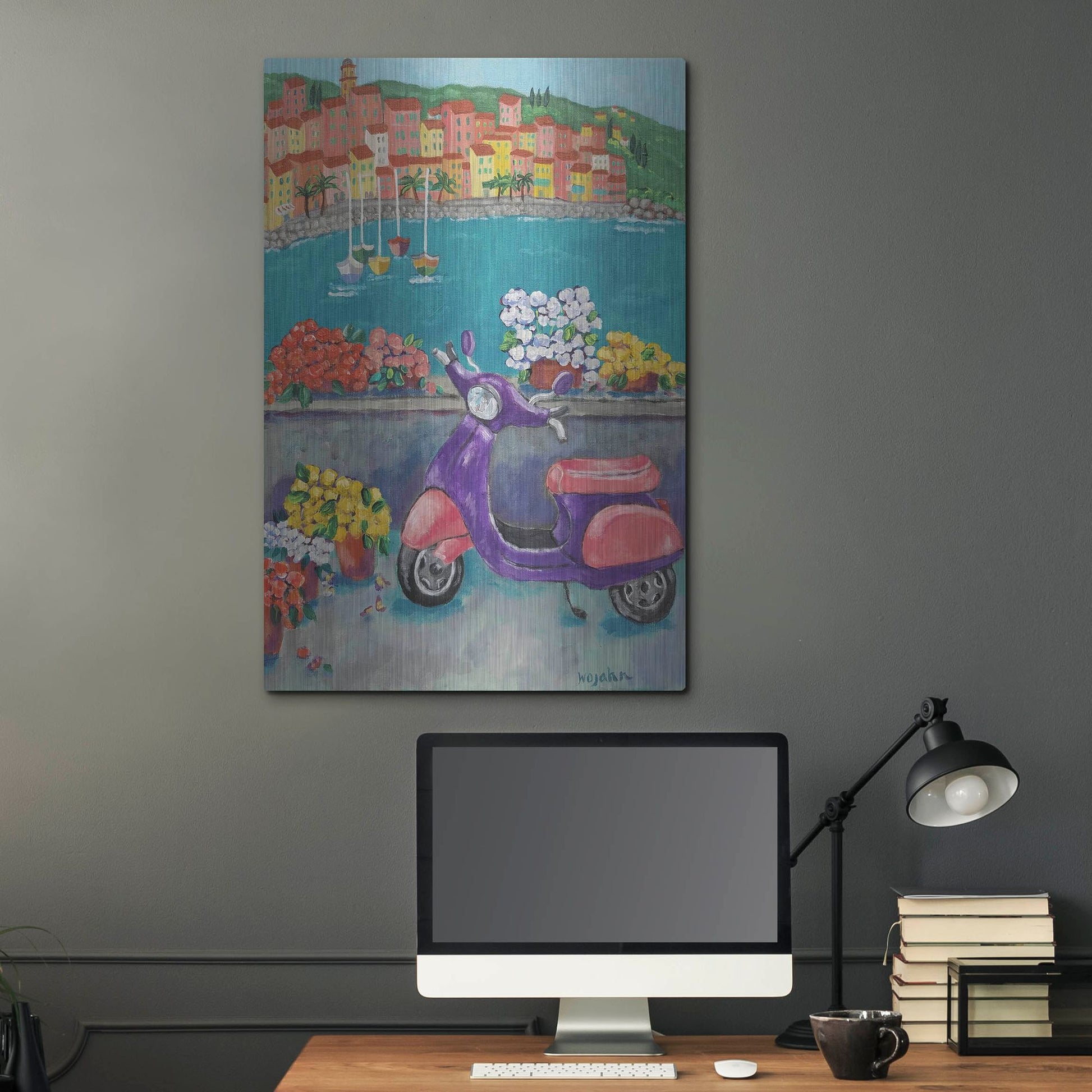 Luxe Metal Art 'Vroom with a View' by Holly Wojhan, Metal Wall Art,24x36