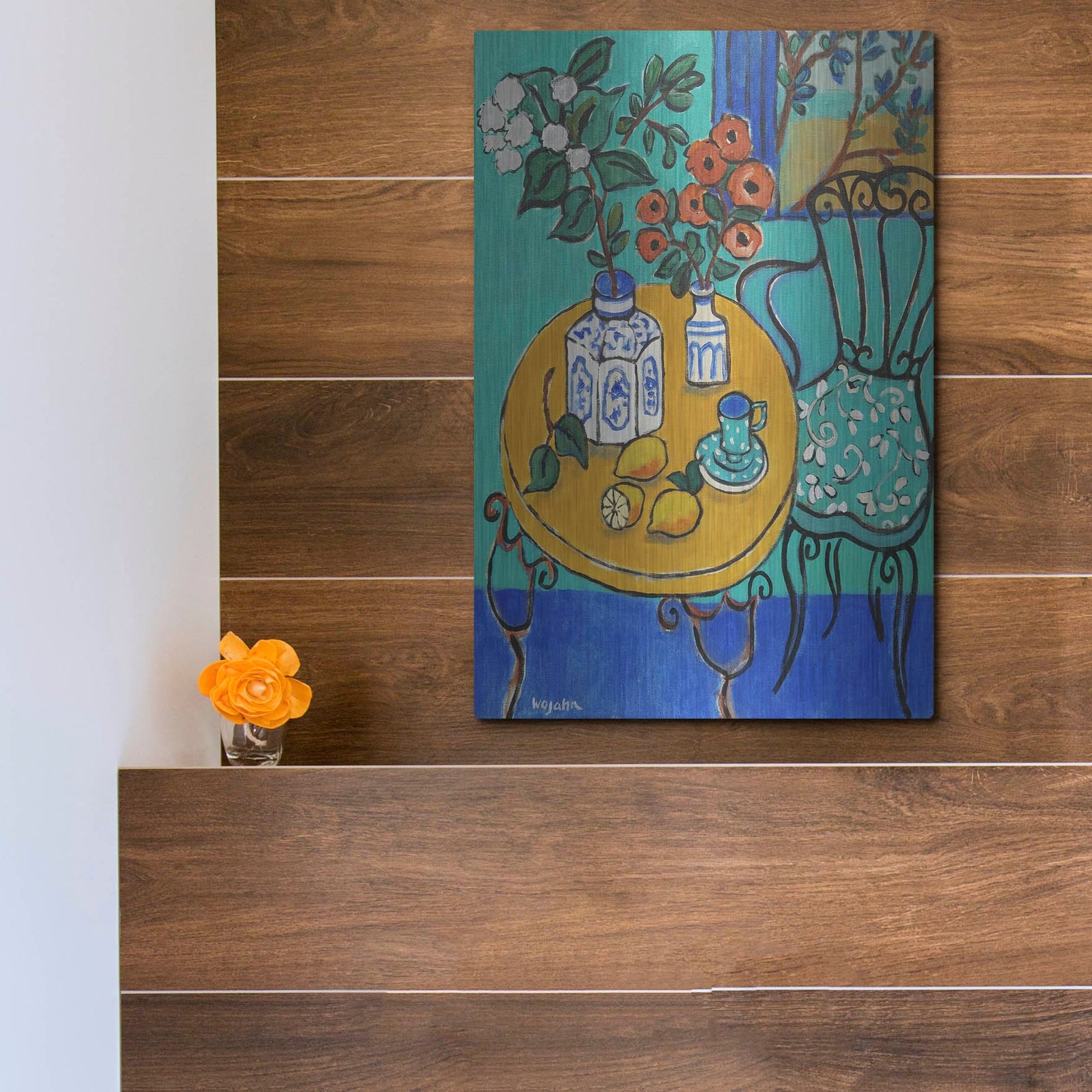 Luxe Metal Art 'Tablescape #1' by Holly Wojhan, Metal Wall Art,12x16