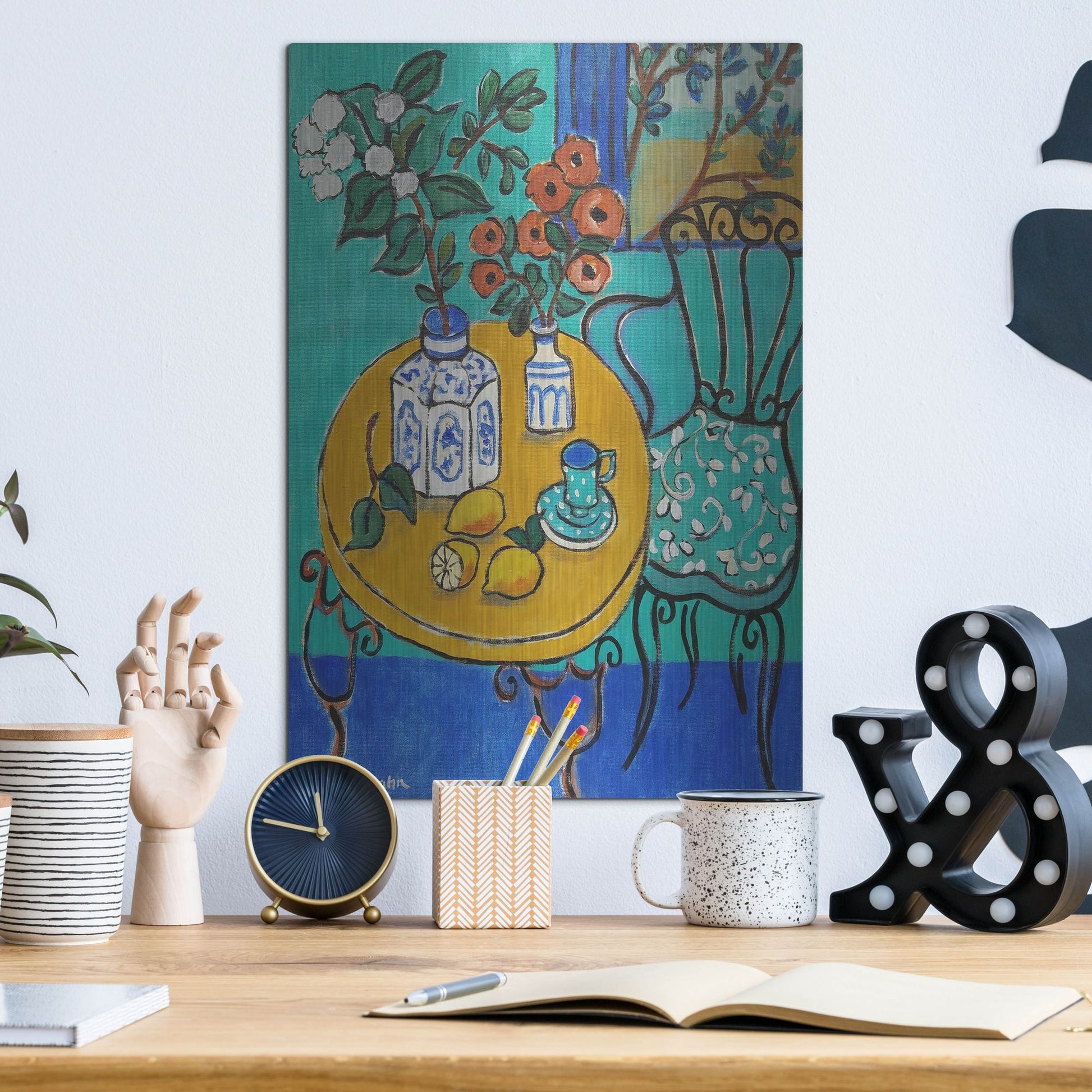 Luxe Metal Art 'Tablescape #1' by Holly Wojhan, Metal Wall Art,12x16