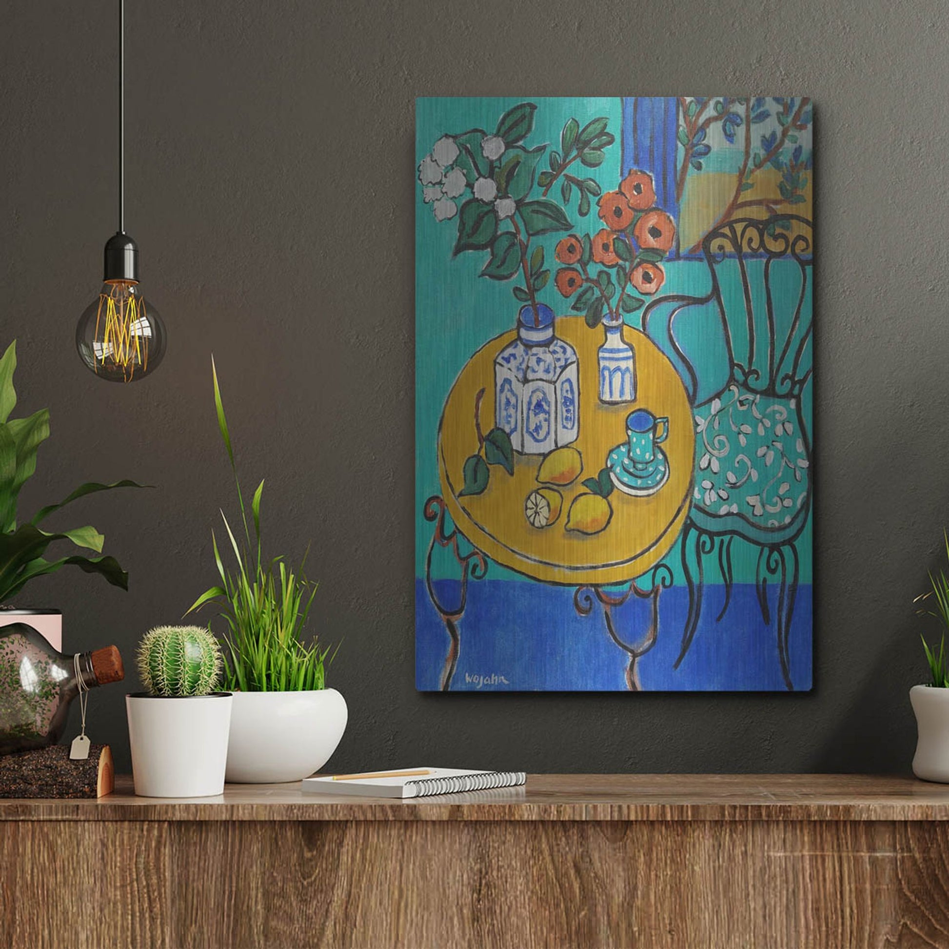 Luxe Metal Art 'Tablescape #1' by Holly Wojhan, Metal Wall Art,12x16