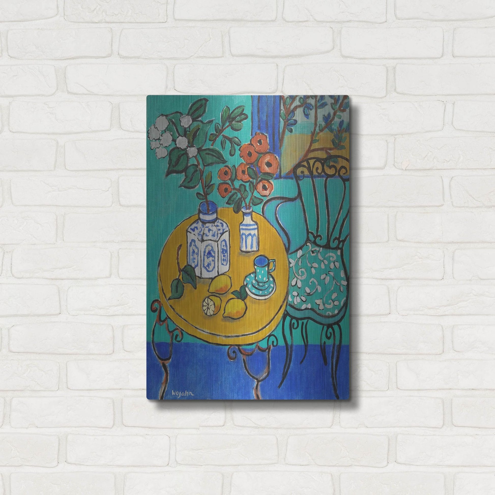 Luxe Metal Art 'Tablescape #1' by Holly Wojhan, Metal Wall Art,16x24