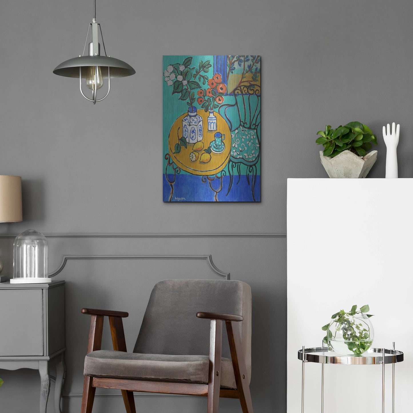 Luxe Metal Art 'Tablescape #1' by Holly Wojhan, Metal Wall Art,16x24