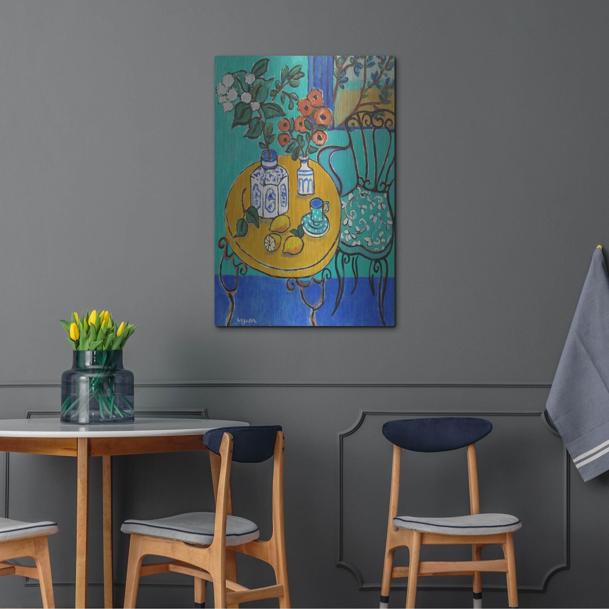 Luxe Metal Art 'Tablescape #1' by Holly Wojhan, Metal Wall Art,24x36