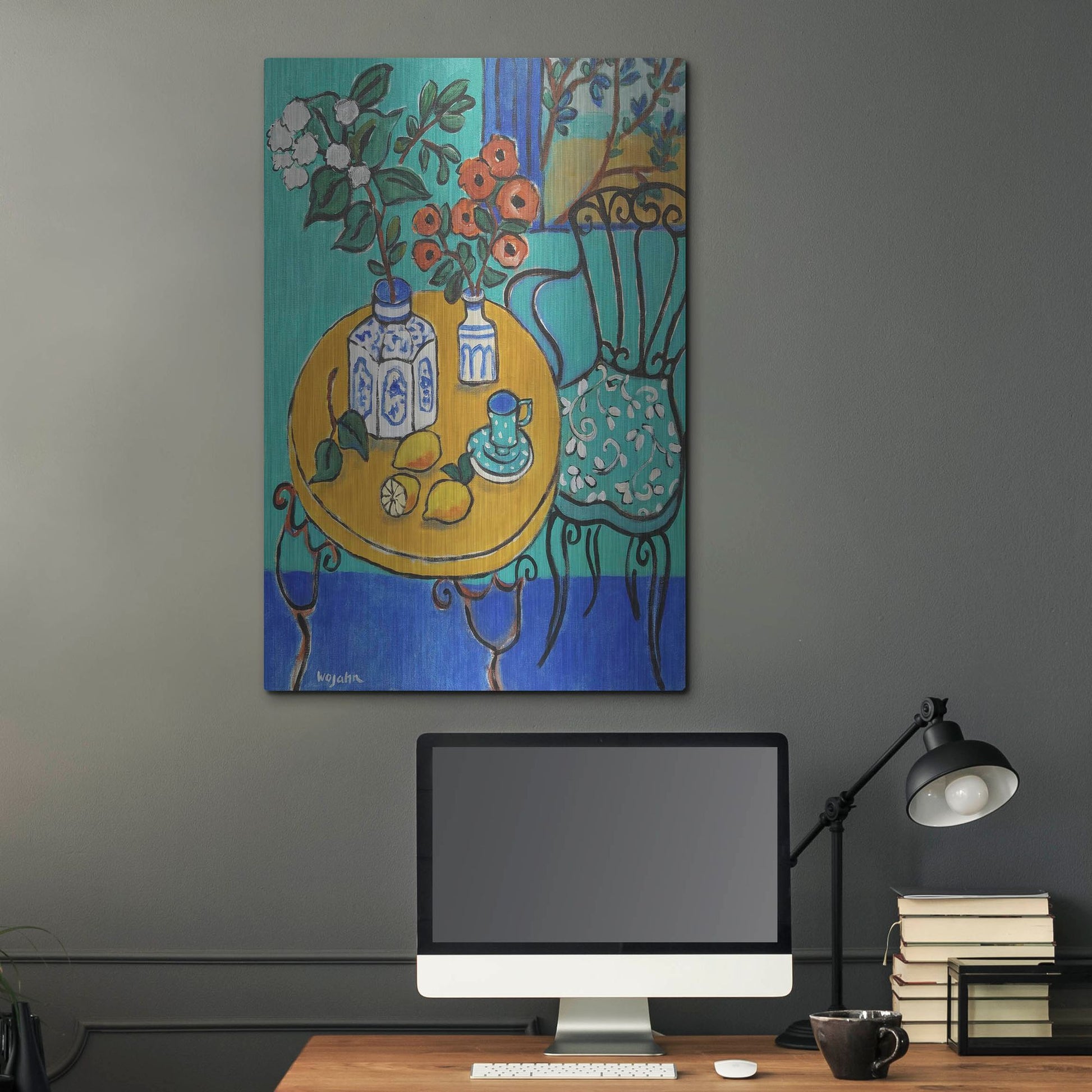 Luxe Metal Art 'Tablescape #1' by Holly Wojhan, Metal Wall Art,24x36