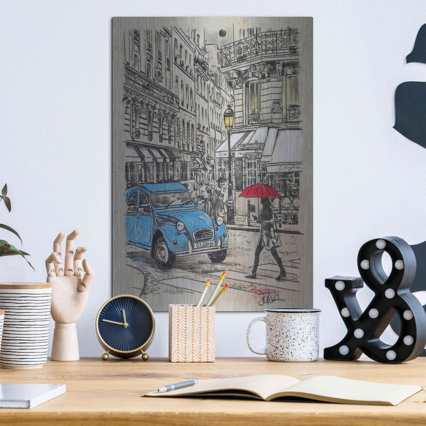 Luxe Metal Art 'Blue Citroen' by Loui Jover, Metal Wall Art,12x16