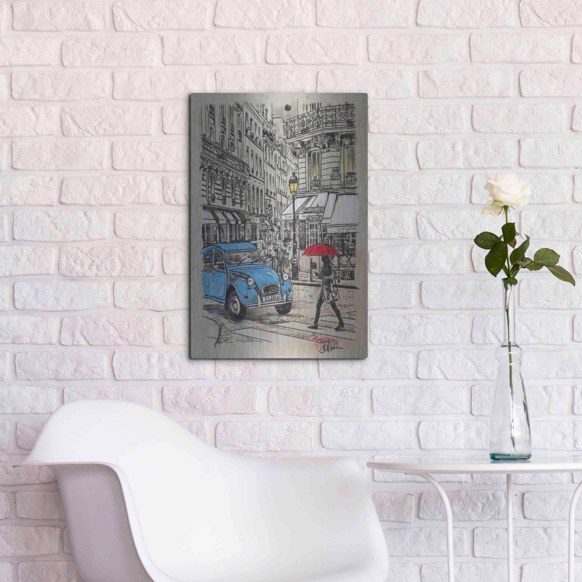 Luxe Metal Art 'Blue Citroen' by Loui Jover, Metal Wall Art,16x24