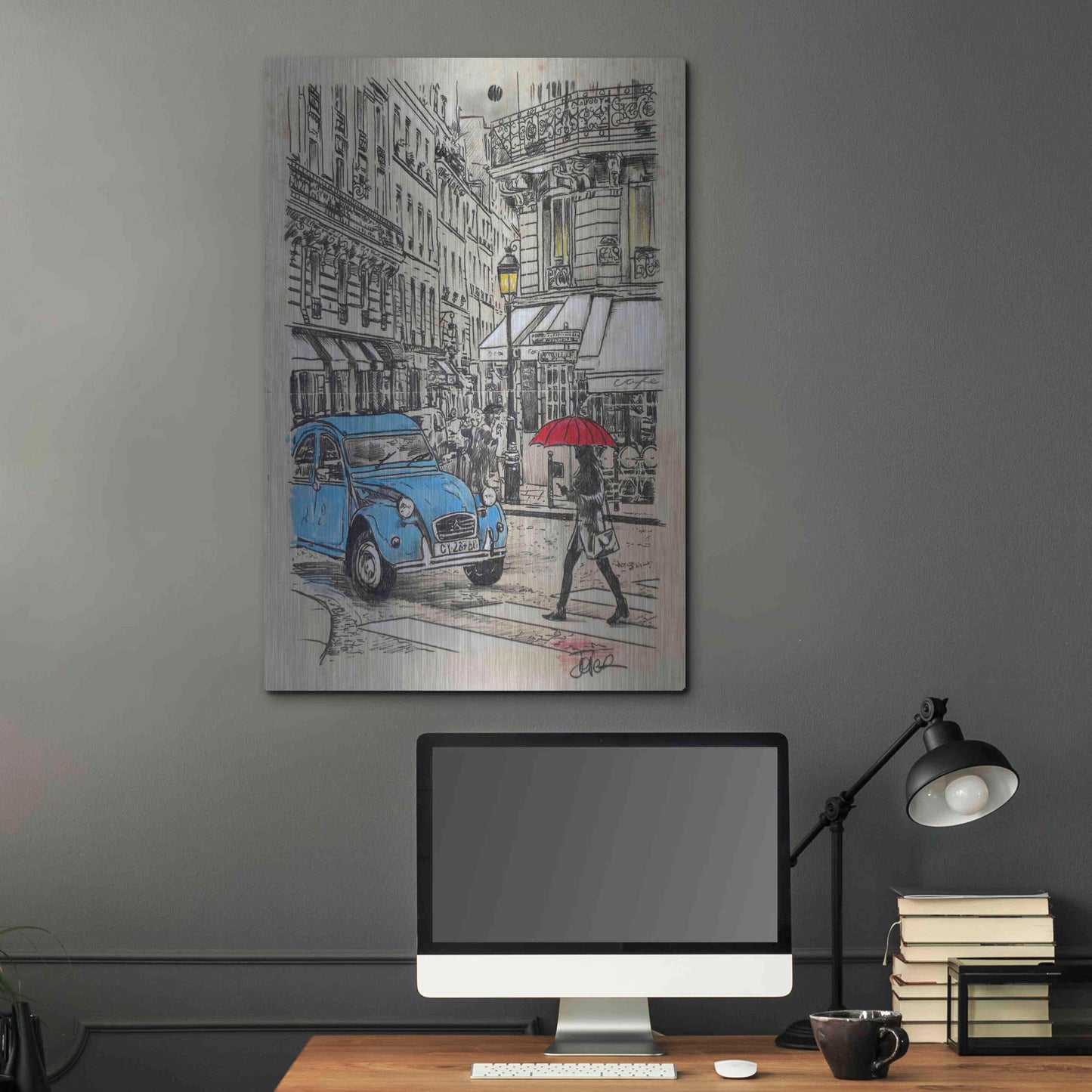 Luxe Metal Art 'Blue Citroen' by Loui Jover, Metal Wall Art,24x36