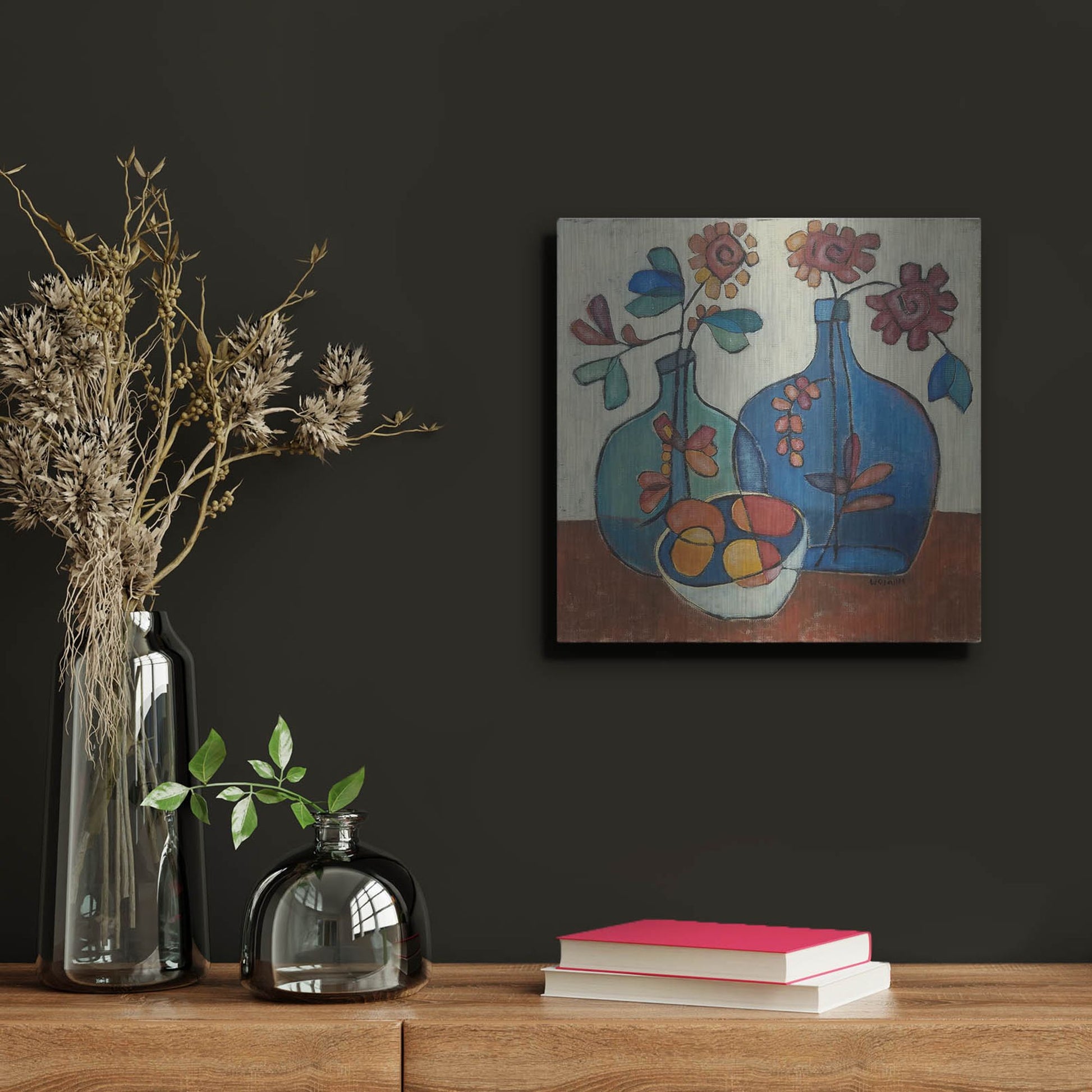 Luxe Metal Art 'Danish Modern Flowers' by Holly Wojhan, Metal Wall Art,12x12