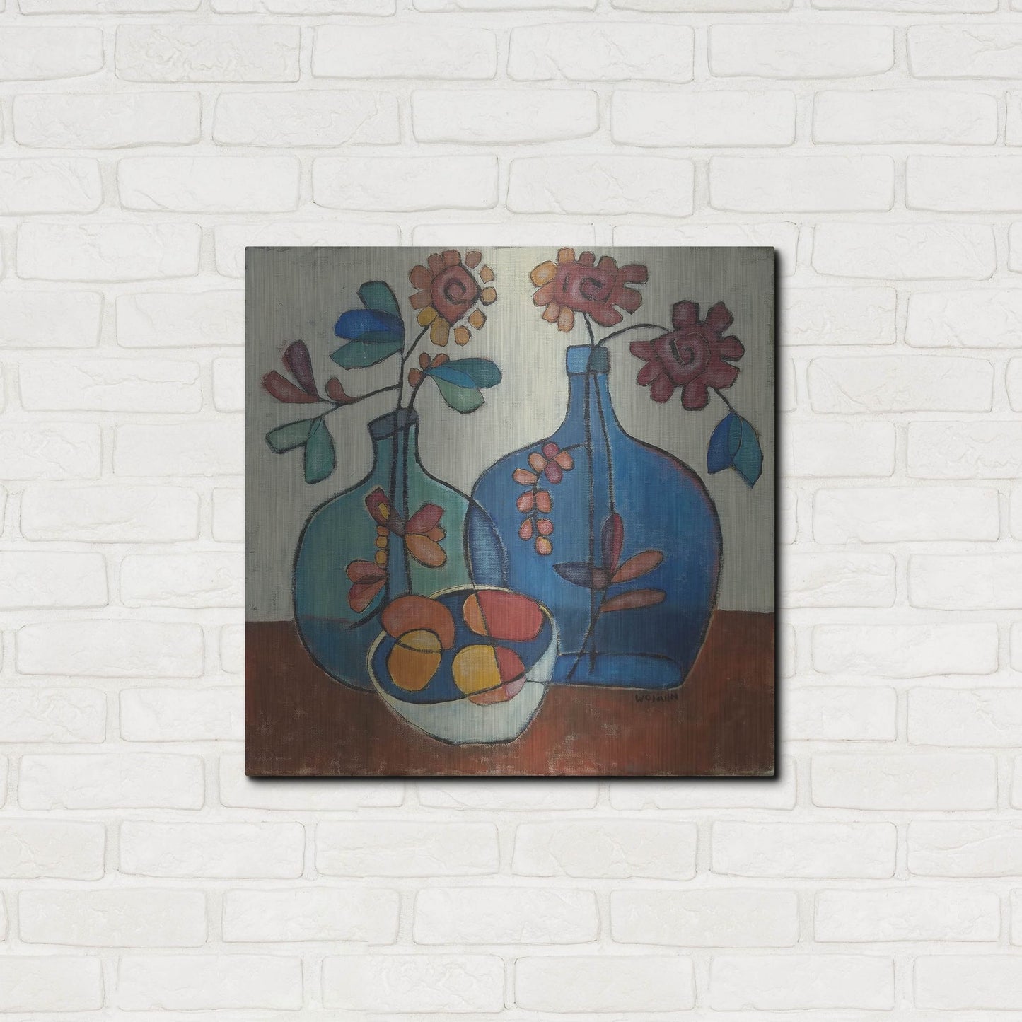 Luxe Metal Art 'Danish Modern Flowers' by Holly Wojhan, Metal Wall Art,24x24