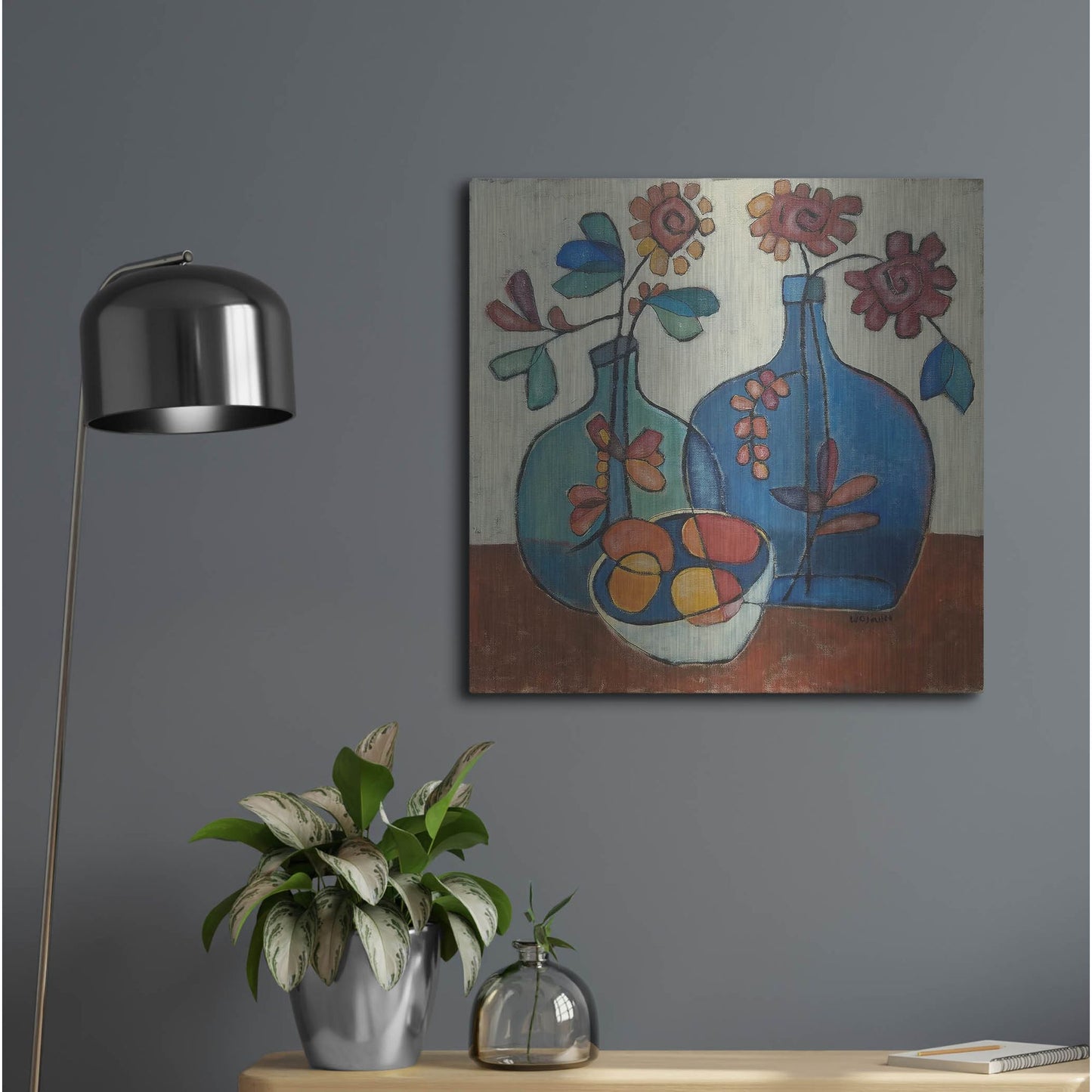 Luxe Metal Art 'Danish Modern Flowers' by Holly Wojhan, Metal Wall Art,24x24