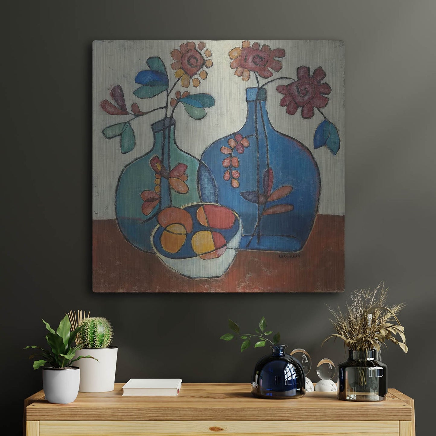 Luxe Metal Art 'Danish Modern Flowers' by Holly Wojhan, Metal Wall Art,24x24