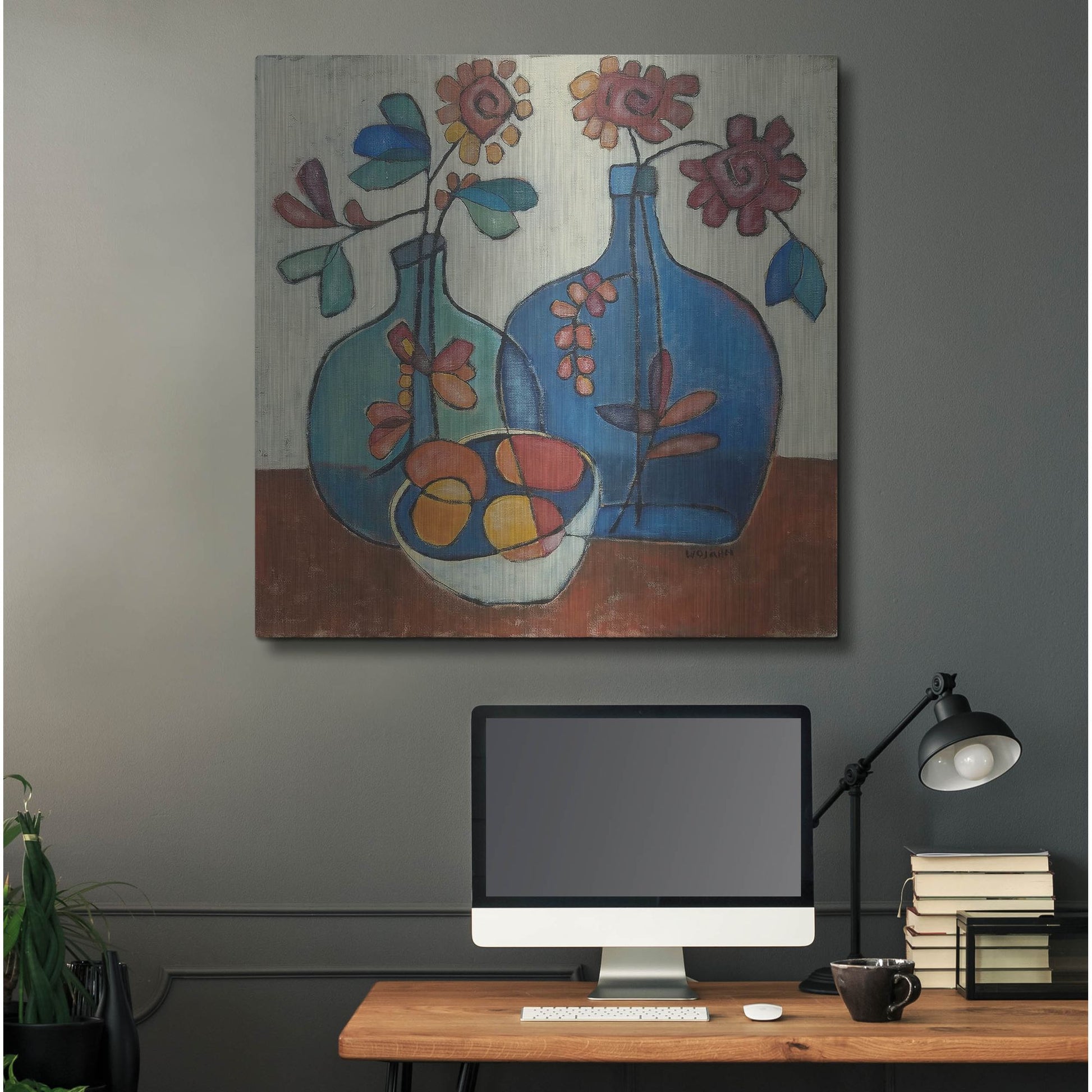 Luxe Metal Art 'Danish Modern Flowers' by Holly Wojhan, Metal Wall Art,36x36