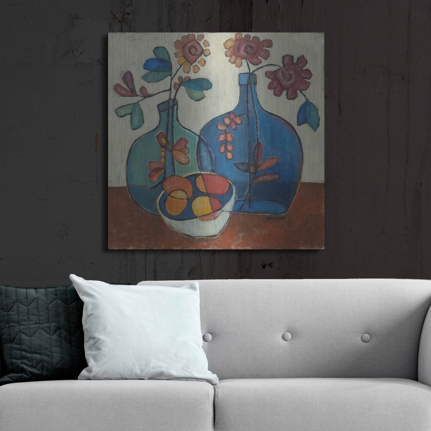 Luxe Metal Art 'Danish Modern Flowers' by Holly Wojhan, Metal Wall Art,36x36