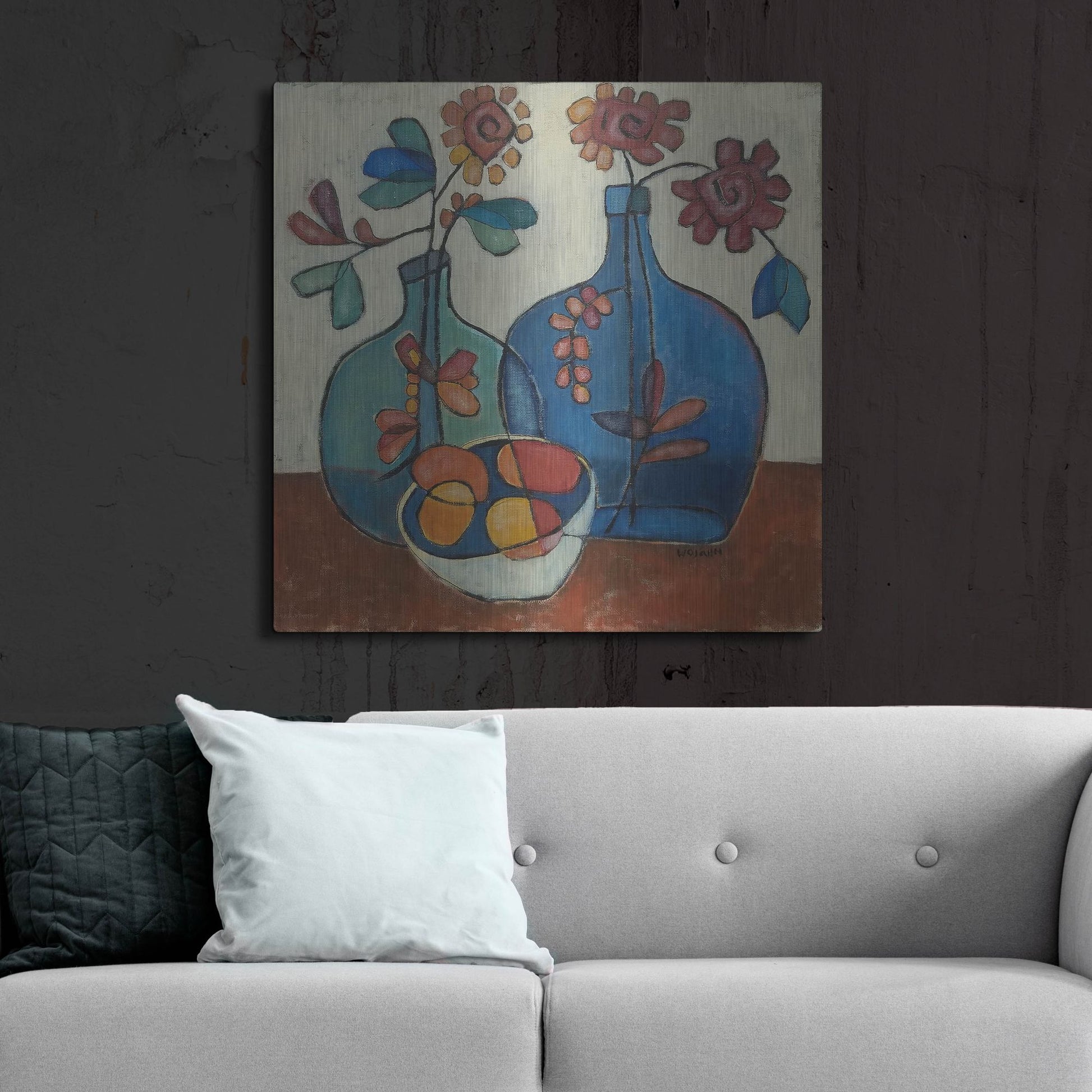 Luxe Metal Art 'Danish Modern Flowers' by Holly Wojhan, Metal Wall Art,36x36