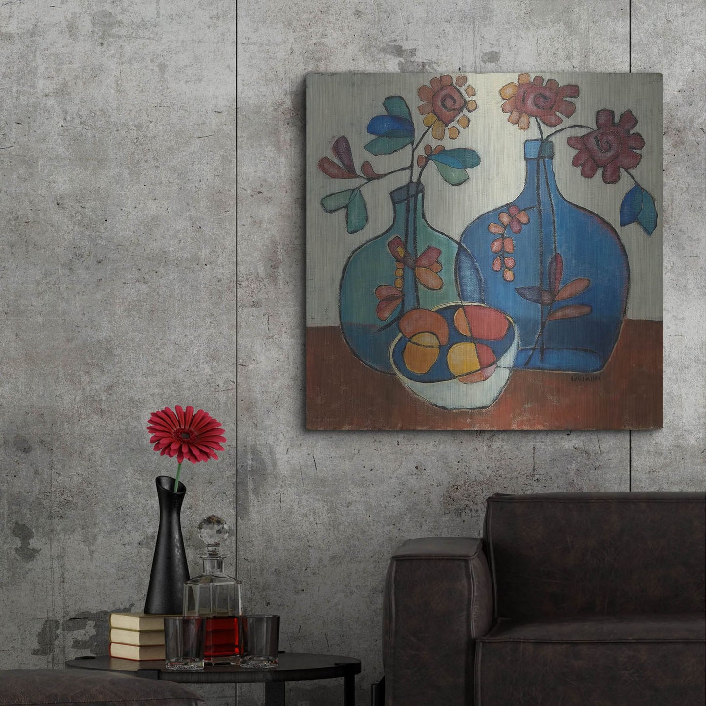 Luxe Metal Art 'Danish Modern Flowers' by Holly Wojhan, Metal Wall Art,36x36