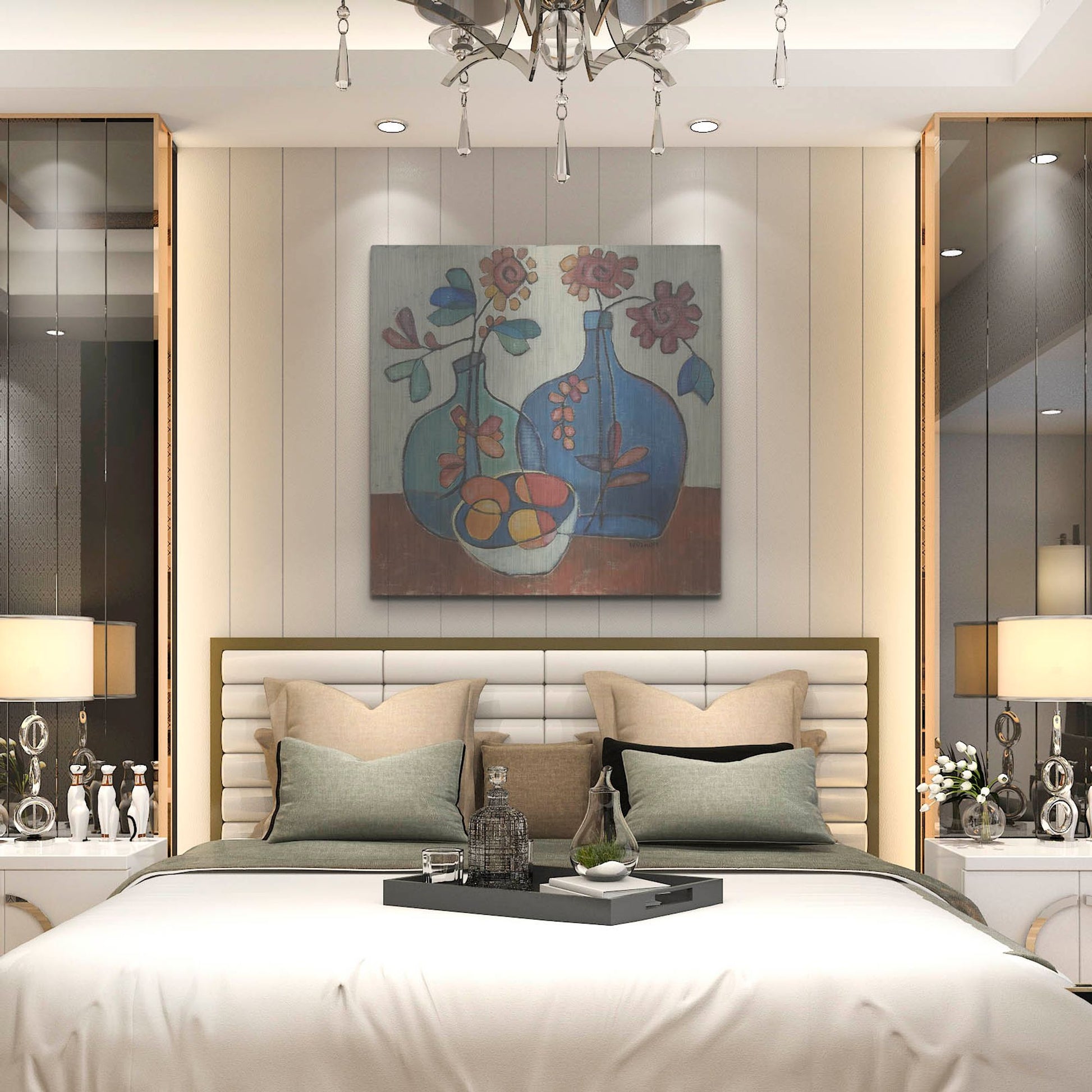 Luxe Metal Art 'Danish Modern Flowers' by Holly Wojhan, Metal Wall Art,36x36