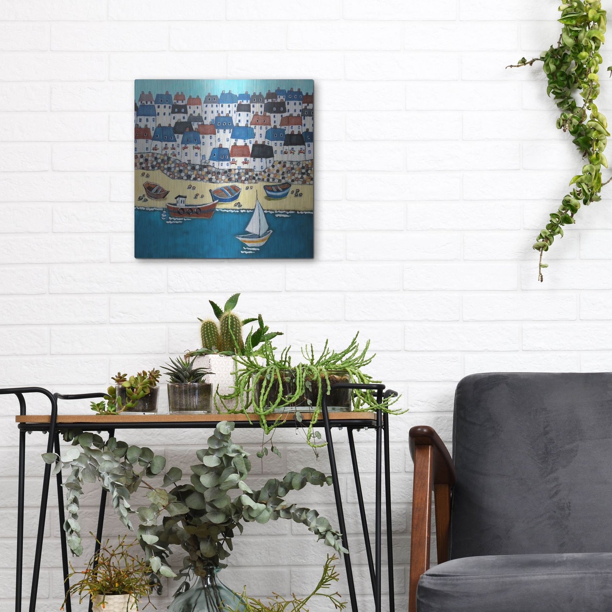 Luxe Metal Art 'Cornwall Calling' by Holly Wojhan, Metal Wall Art,12x12