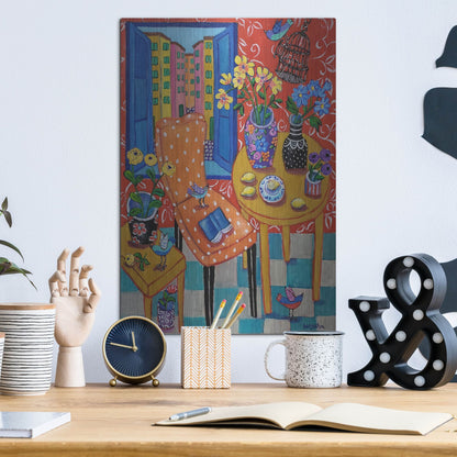 Luxe Metal Art 'Happy Interior-Menton' by Holly Wojhan, Metal Wall Art,12x16