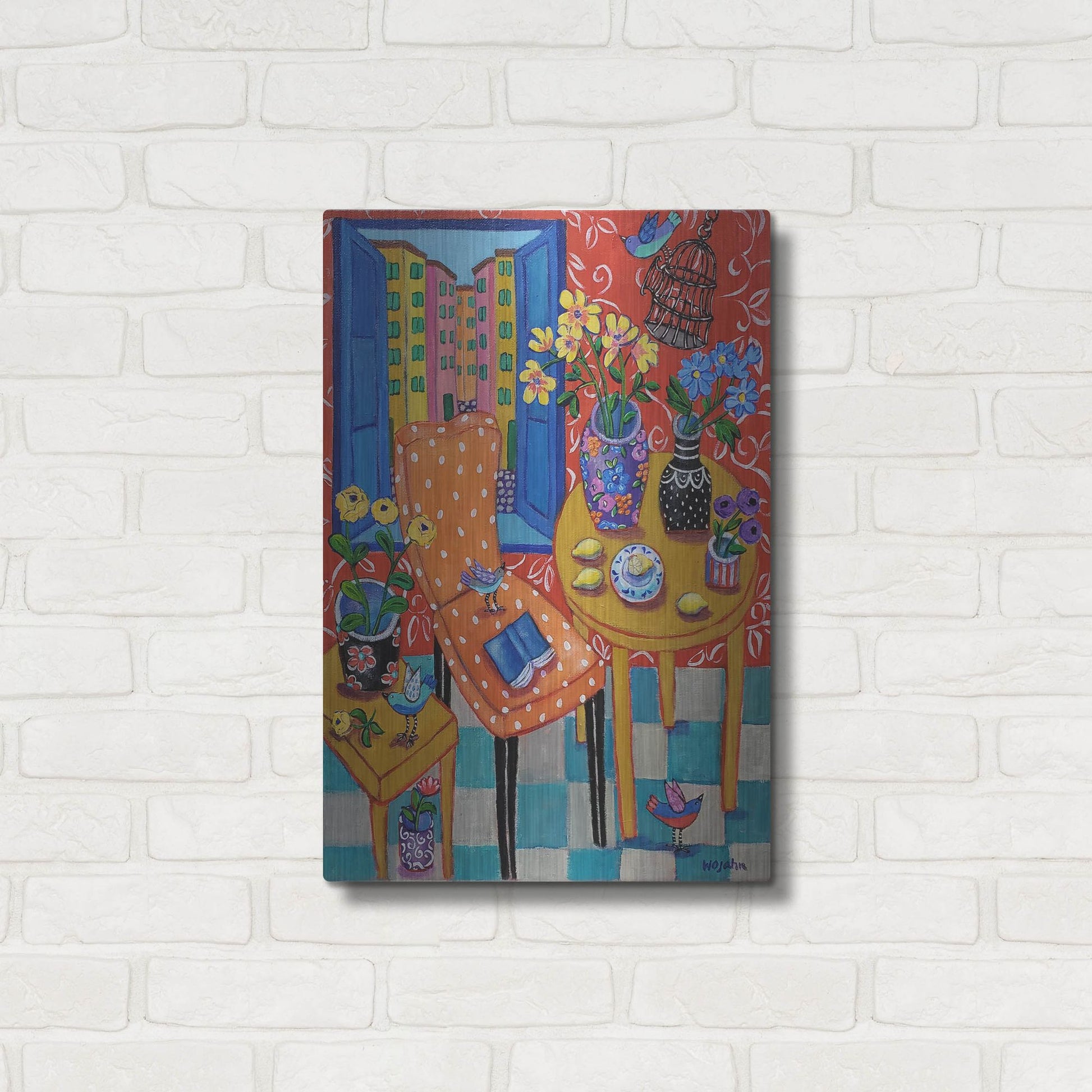 Luxe Metal Art 'Happy Interior-Menton' by Holly Wojhan, Metal Wall Art,16x24