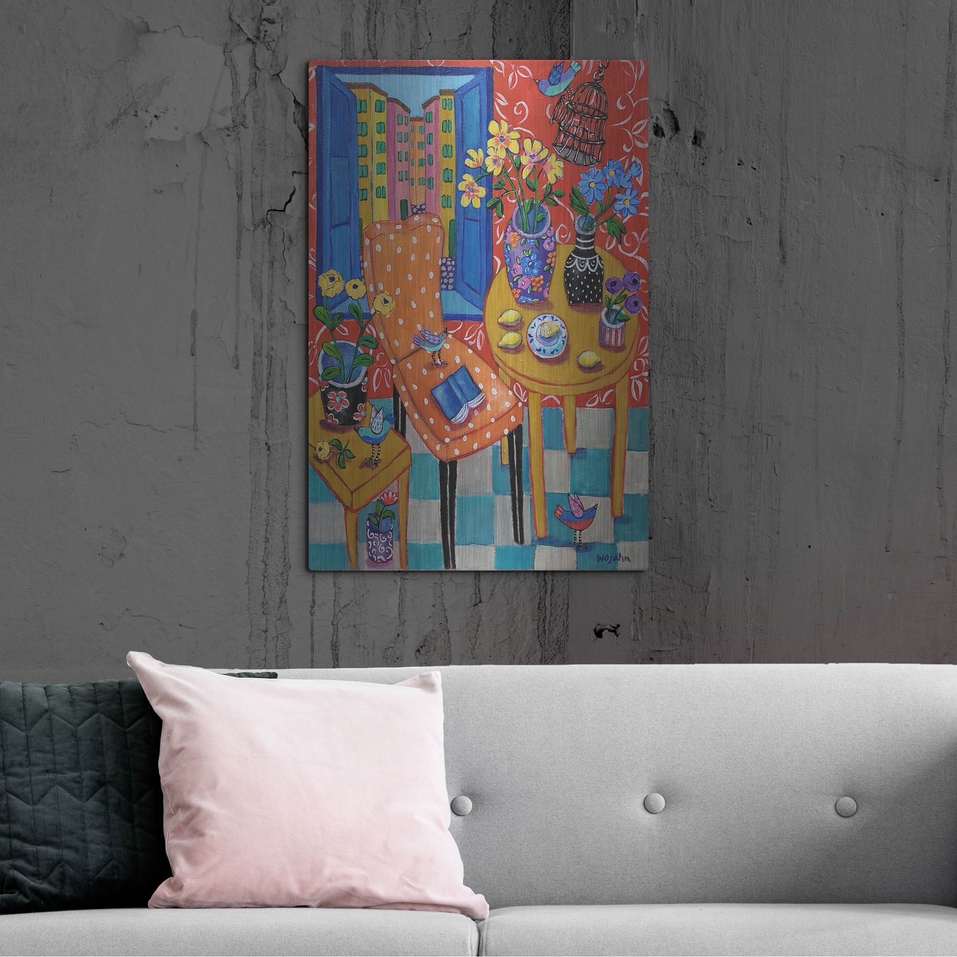 Luxe Metal Art 'Happy Interior-Menton' by Holly Wojhan, Metal Wall Art,24x36
