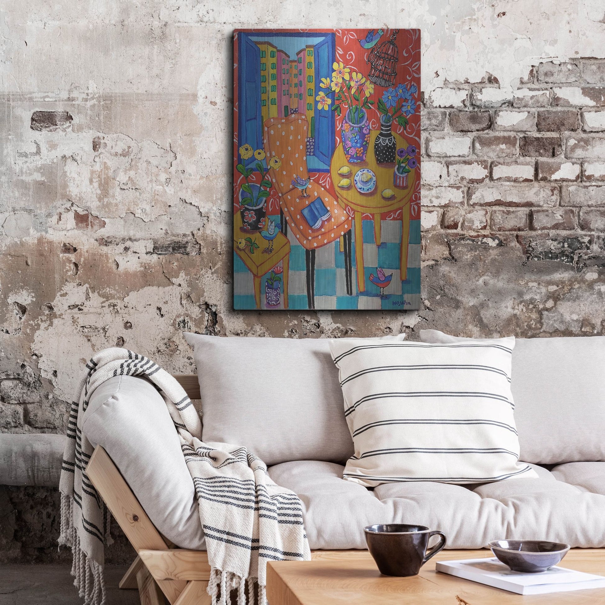 Luxe Metal Art 'Happy Interior-Menton' by Holly Wojhan, Metal Wall Art,24x36