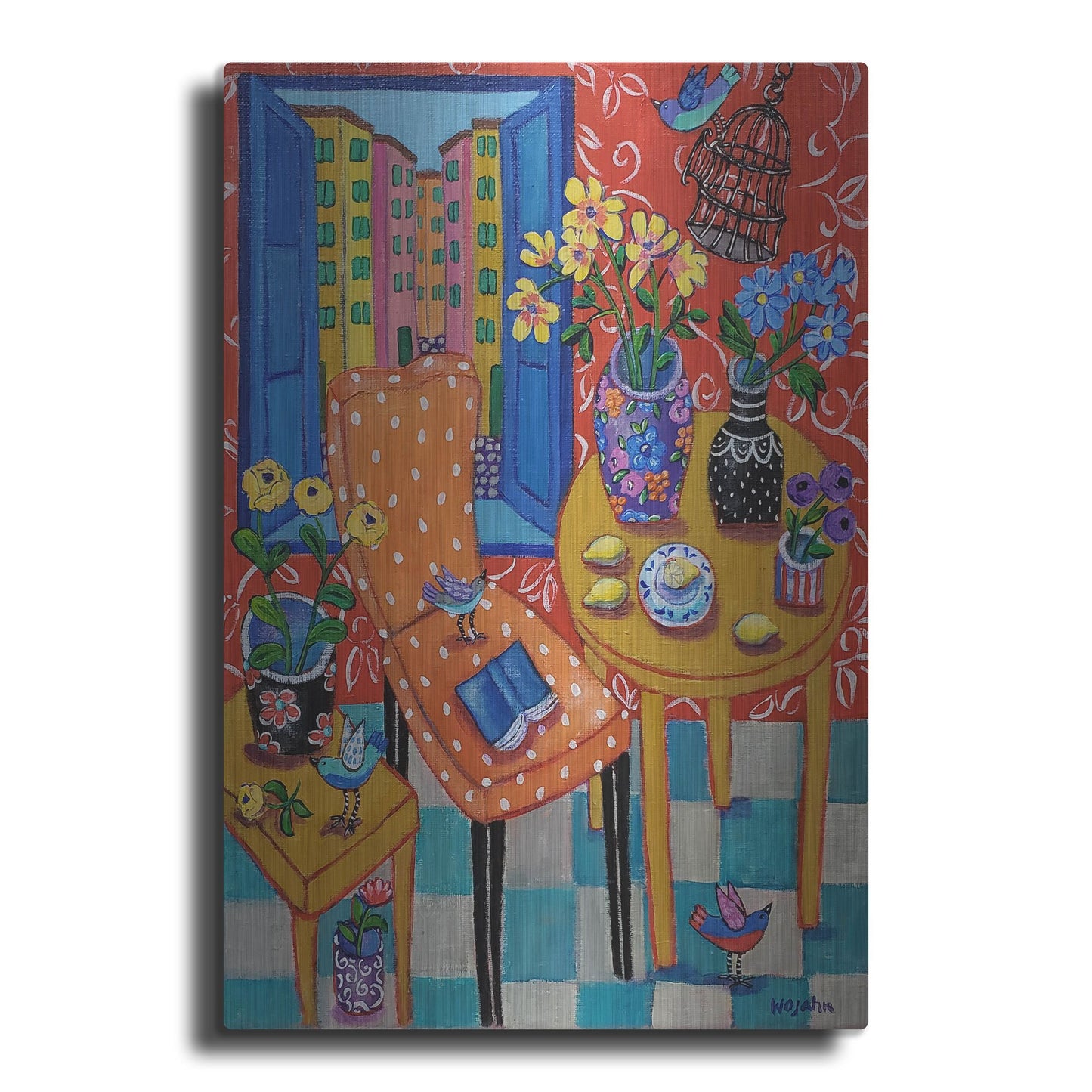 Luxe Metal Art 'Happy Interior-Menton' by Holly Wojhan, Metal Wall Art