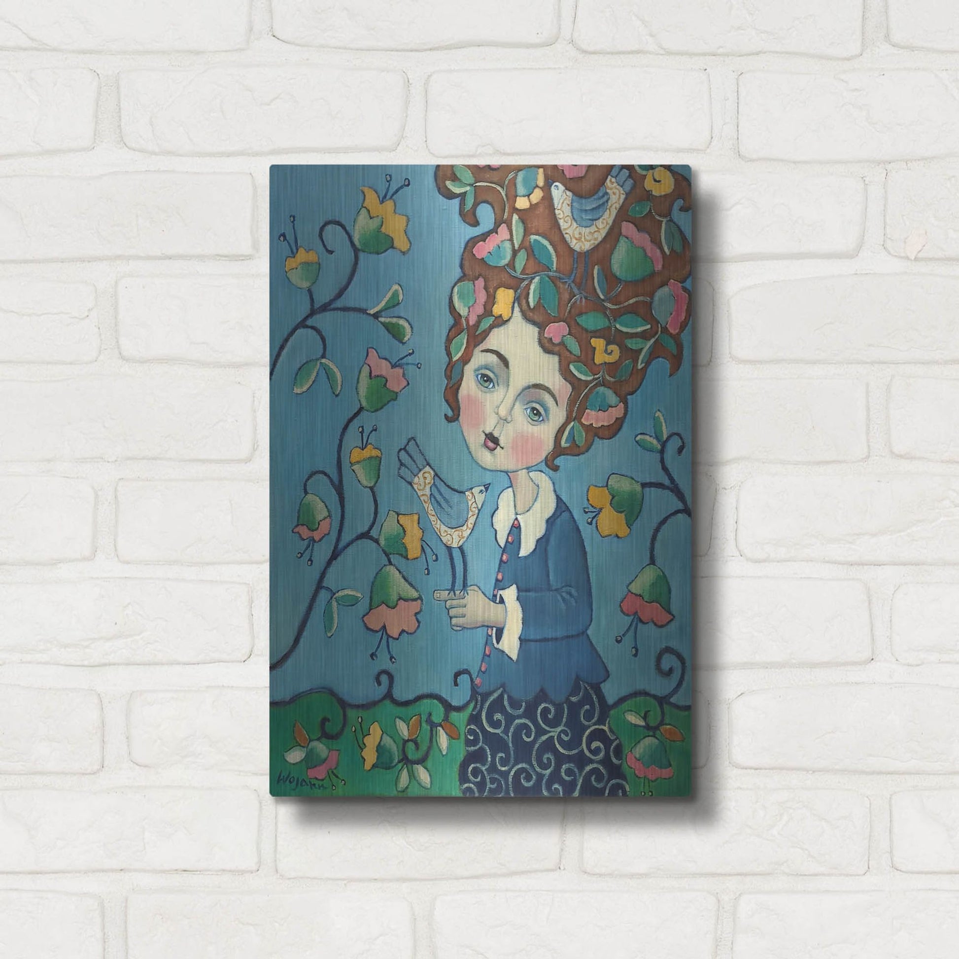 Luxe Metal Art 'Flower Hair' by Holly Wojhan, Metal Wall Art,12x16