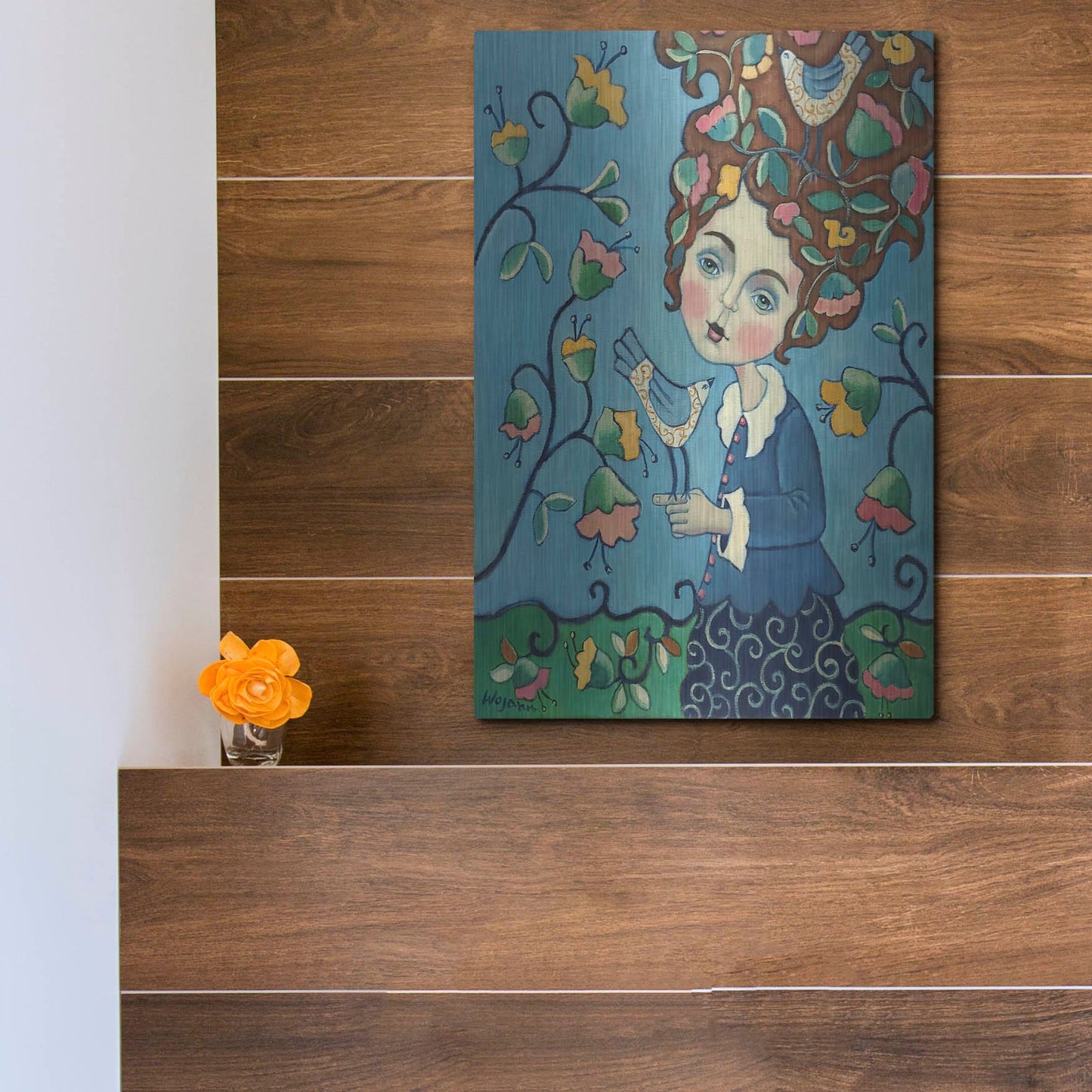 Luxe Metal Art 'Flower Hair' by Holly Wojhan, Metal Wall Art,12x16