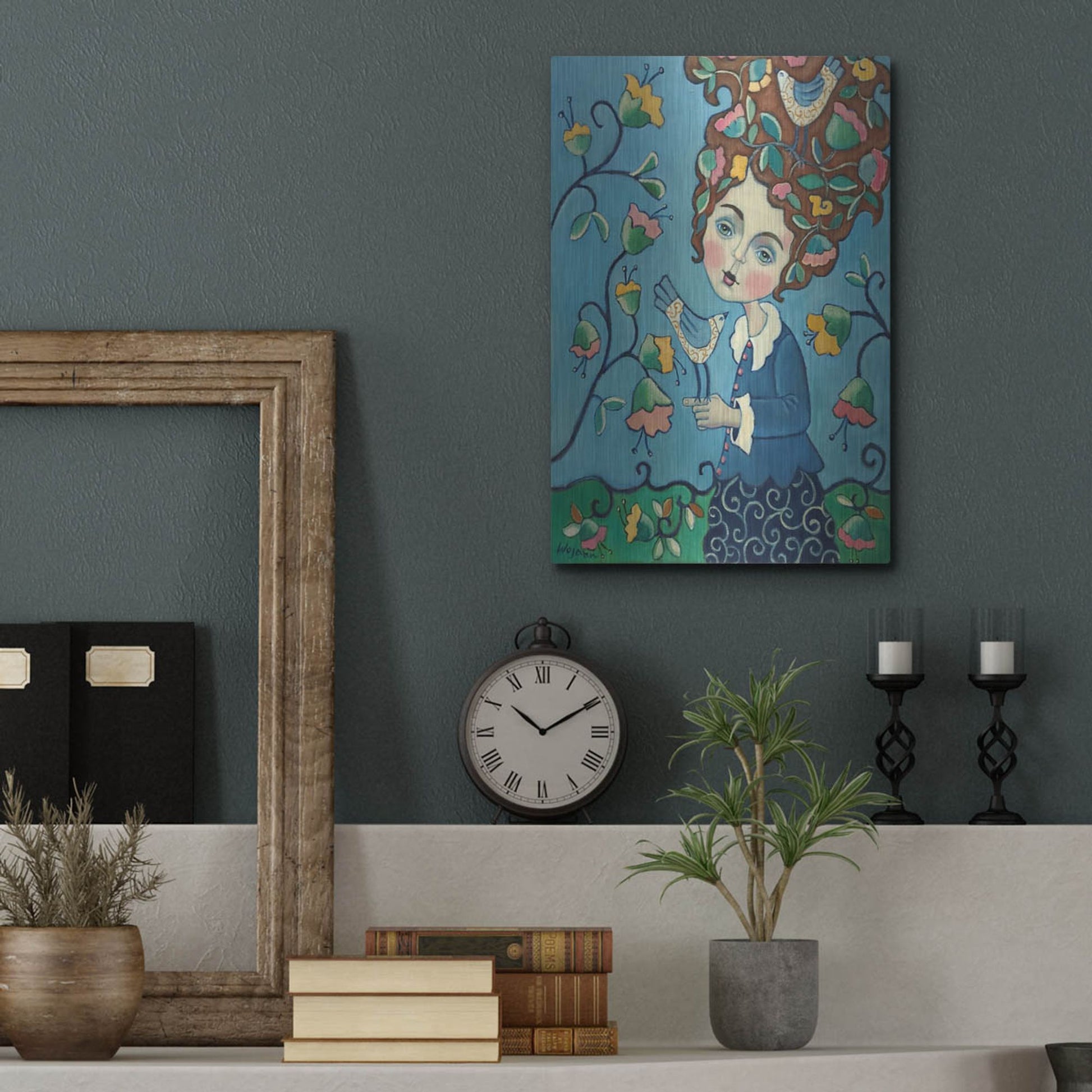 Luxe Metal Art 'Flower Hair' by Holly Wojhan, Metal Wall Art,12x16