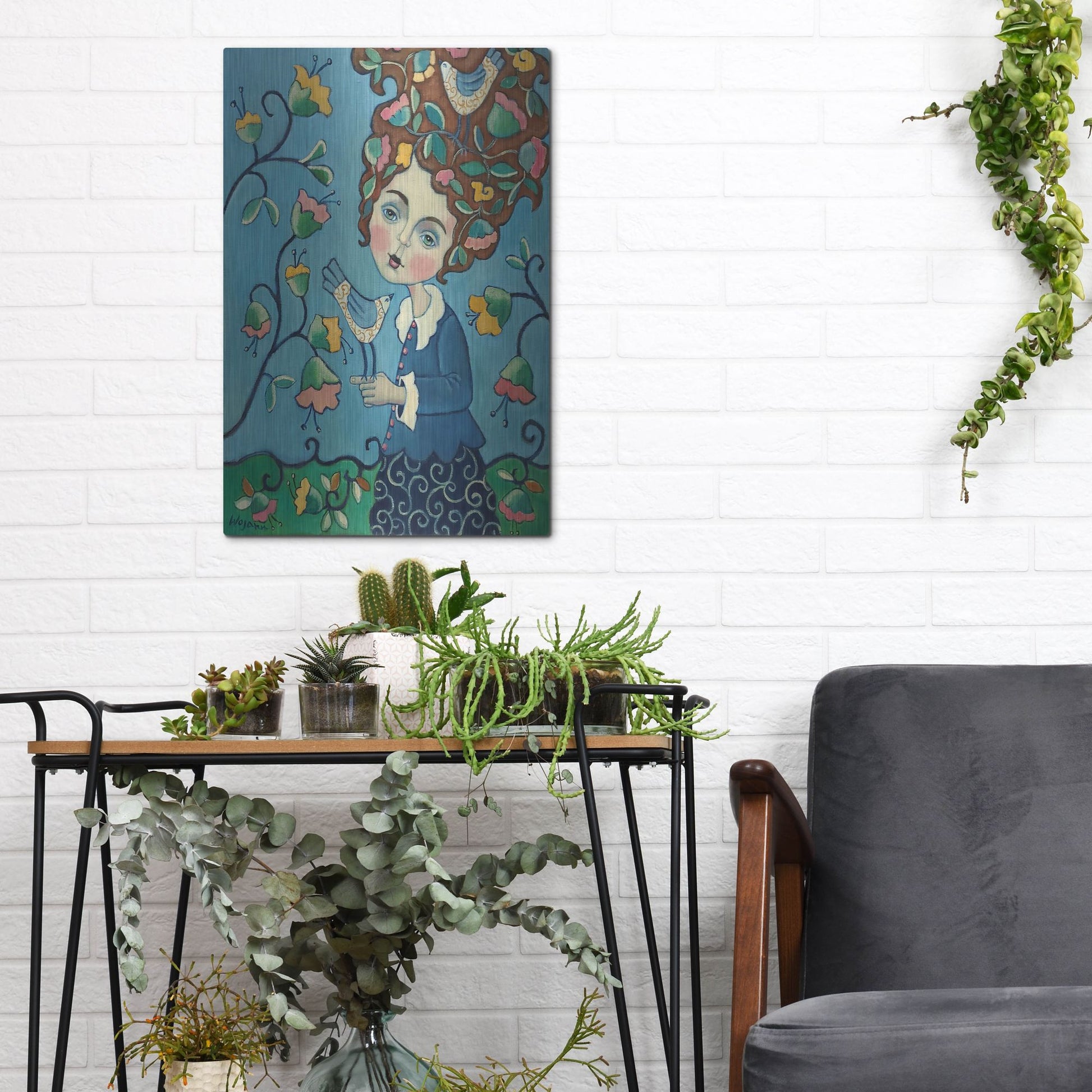 Luxe Metal Art 'Flower Hair' by Holly Wojhan, Metal Wall Art,12x16