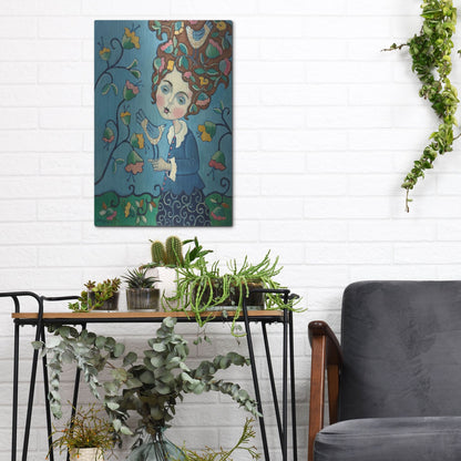 Luxe Metal Art 'Flower Hair' by Holly Wojhan, Metal Wall Art,12x16