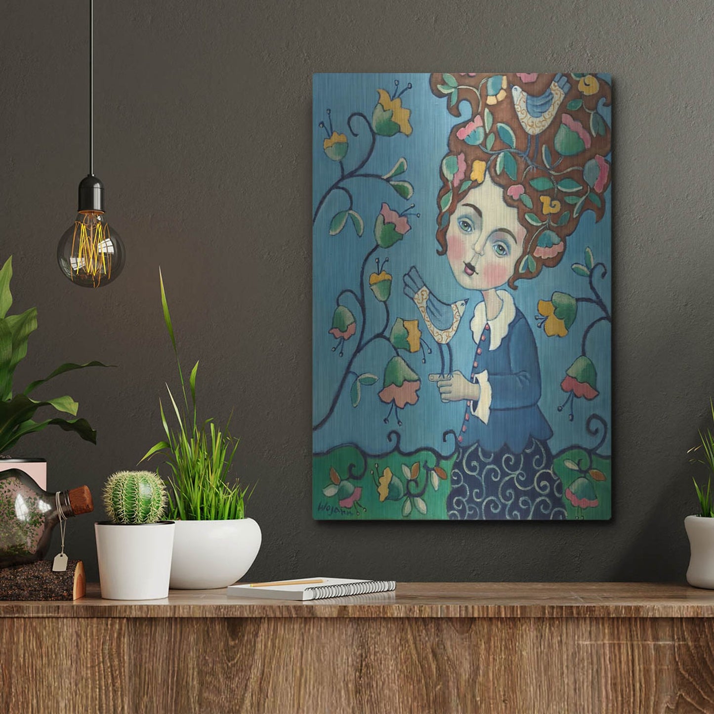 Luxe Metal Art 'Flower Hair' by Holly Wojhan, Metal Wall Art,12x16