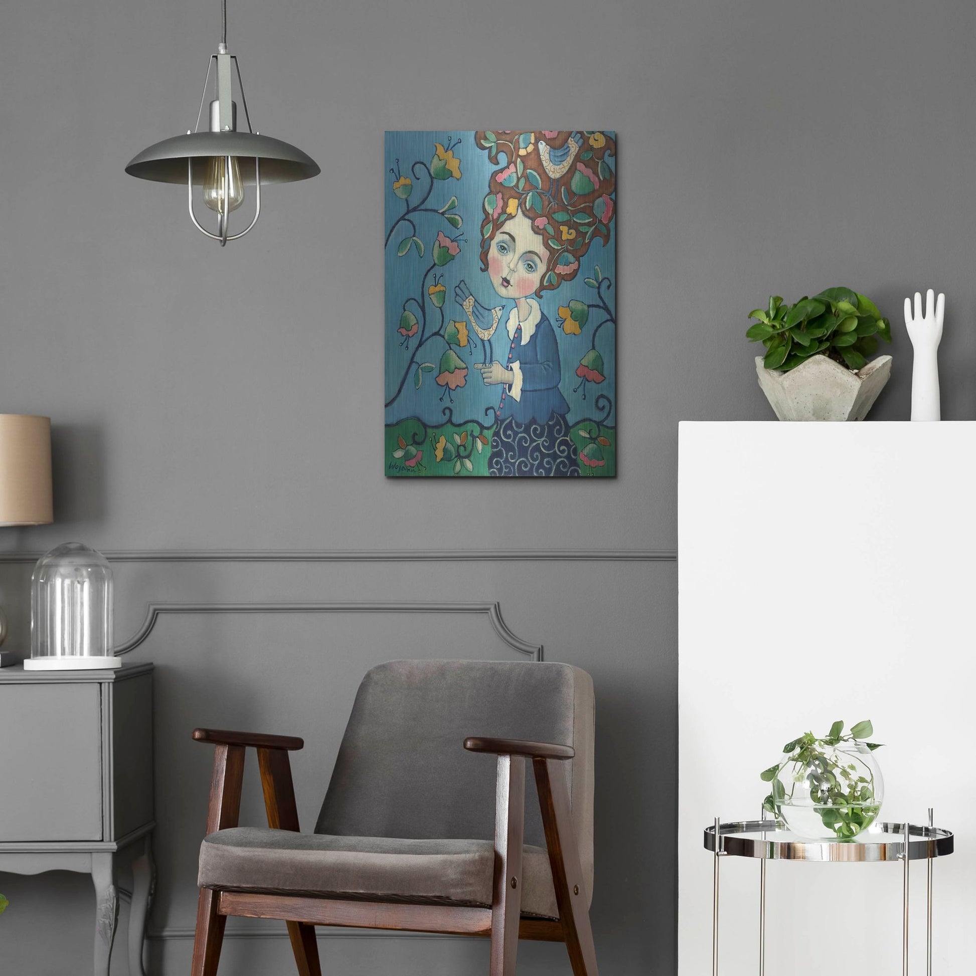 Luxe Metal Art 'Flower Hair' by Holly Wojhan, Metal Wall Art,16x24