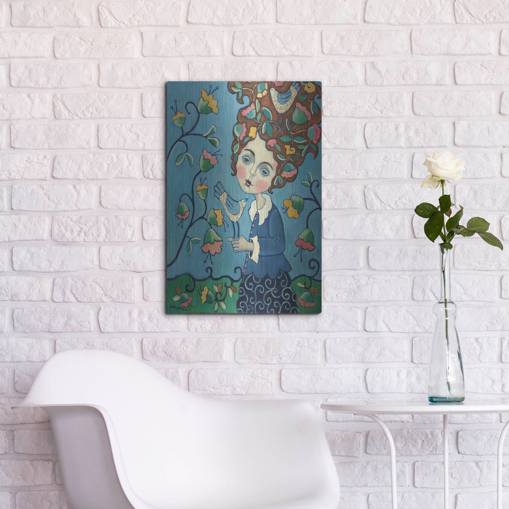 Luxe Metal Art 'Flower Hair' by Holly Wojhan, Metal Wall Art,16x24