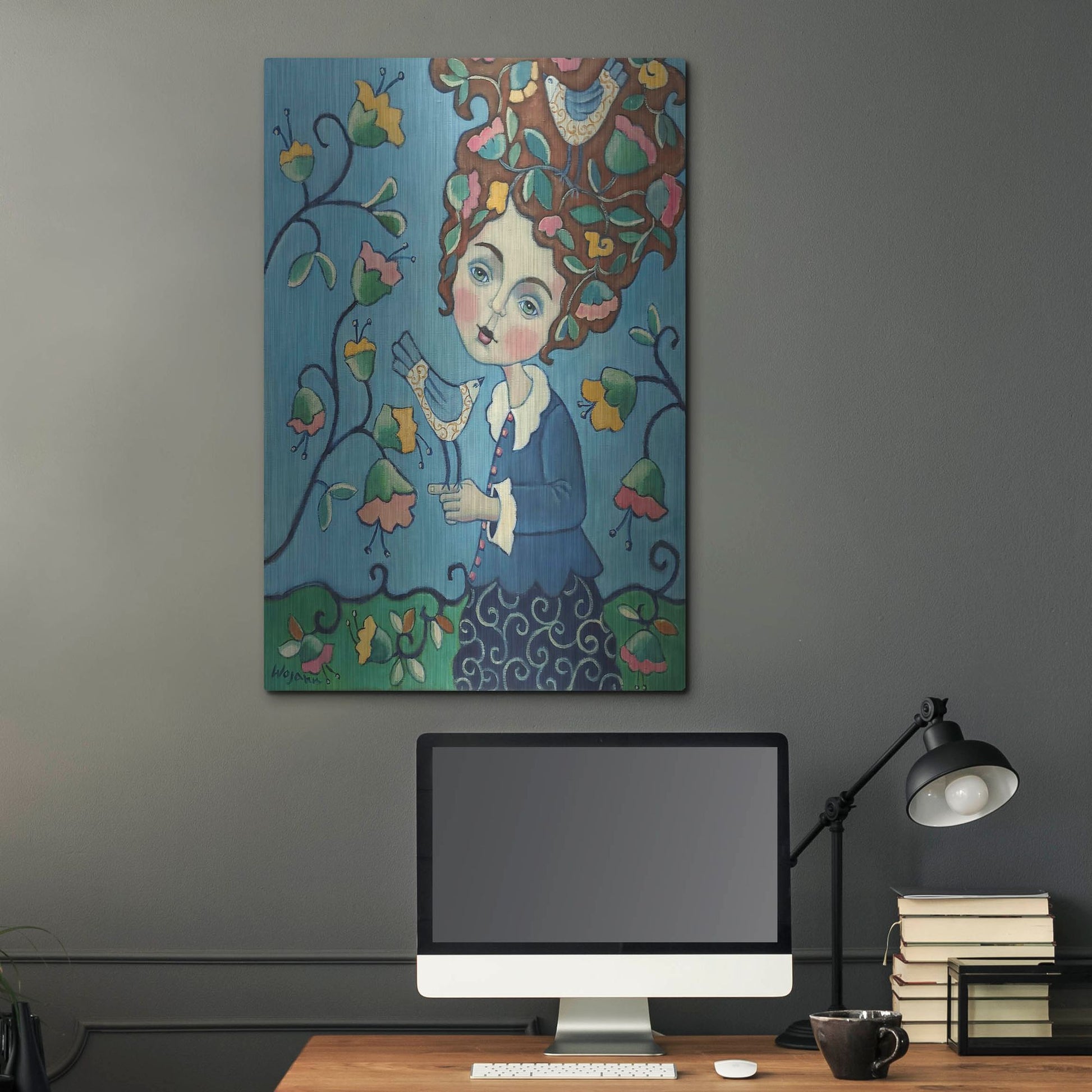 Luxe Metal Art 'Flower Hair' by Holly Wojhan, Metal Wall Art,24x36