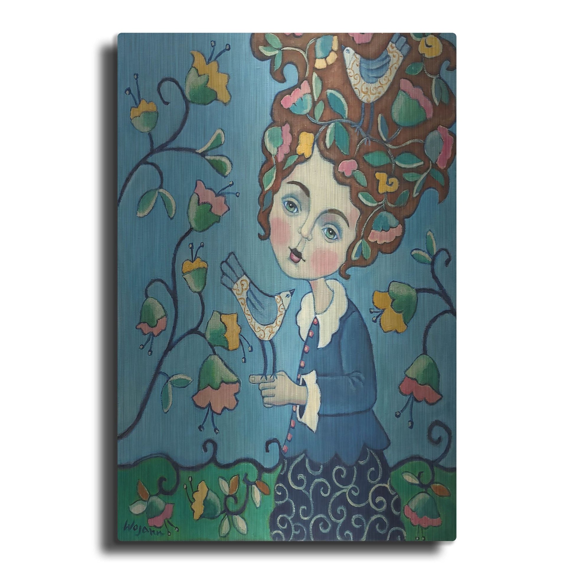 Luxe Metal Art 'Flower Hair' by Holly Wojhan, Metal Wall Art