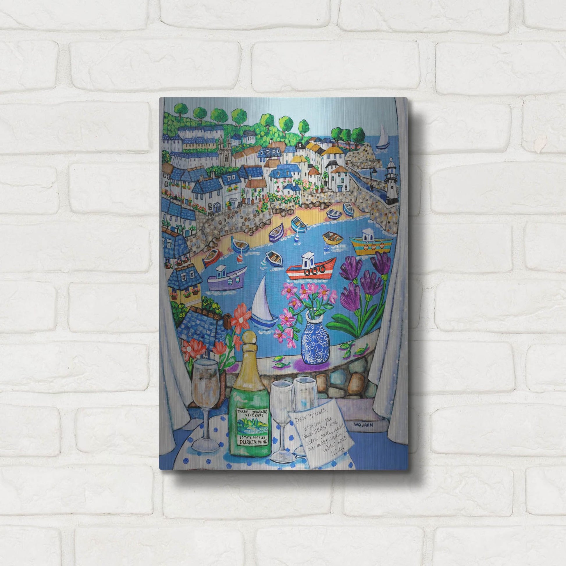 Luxe Metal Art 'The Three Travelers St Ives' by Holly Wojhan, Metal Wall Art,12x16