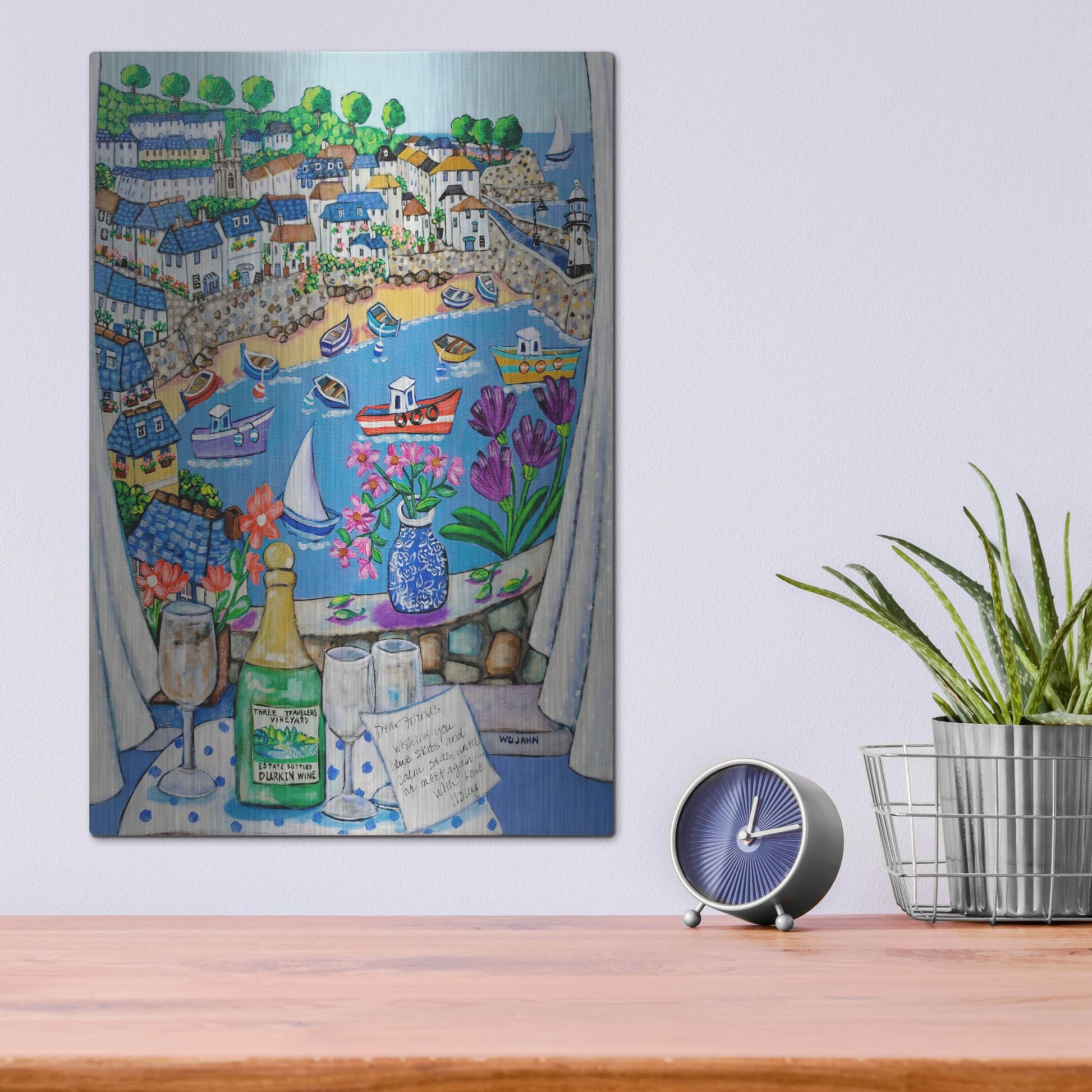 Luxe Metal Art 'The Three Travelers St Ives' by Holly Wojhan, Metal Wall Art,12x16