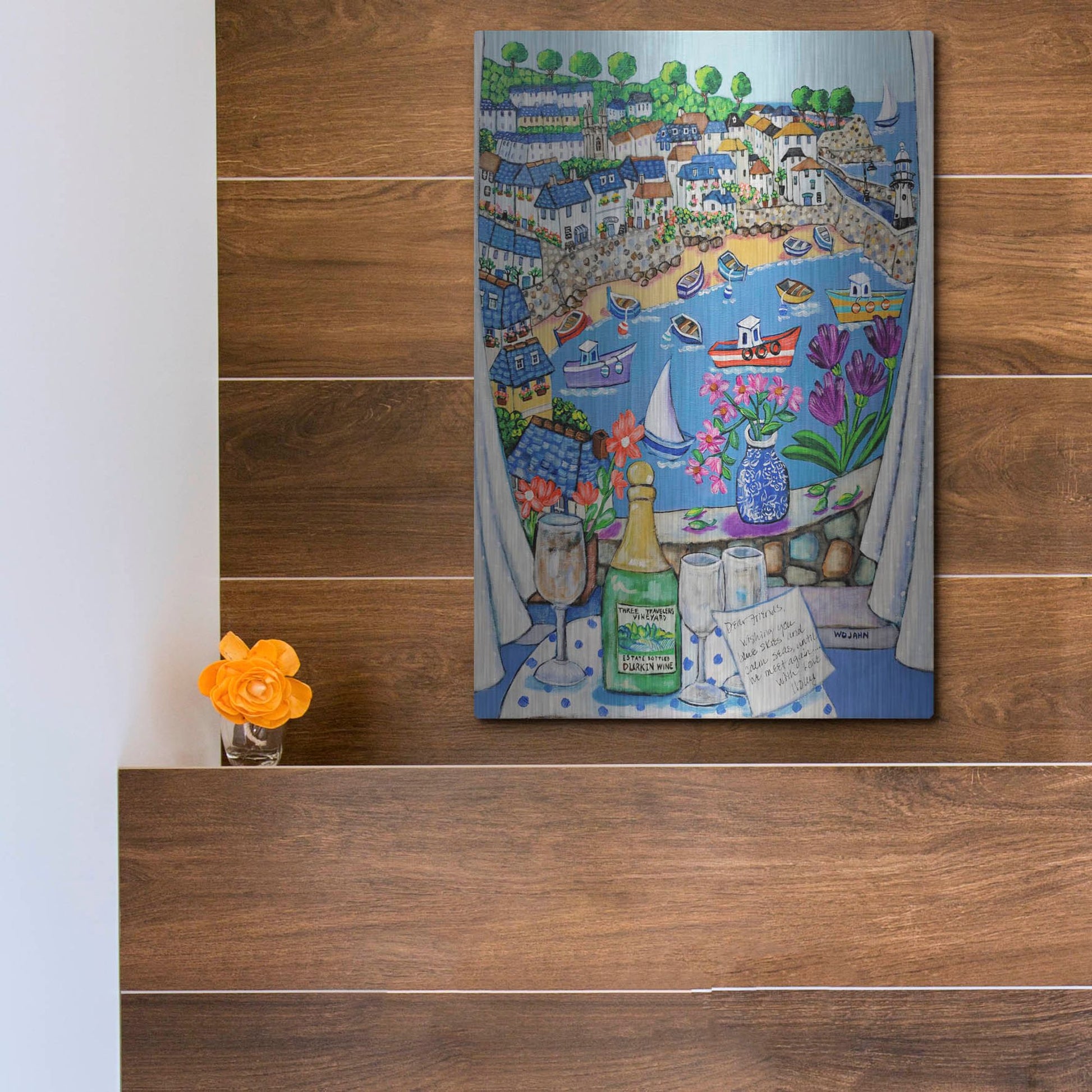 Luxe Metal Art 'The Three Travelers St Ives' by Holly Wojhan, Metal Wall Art,12x16