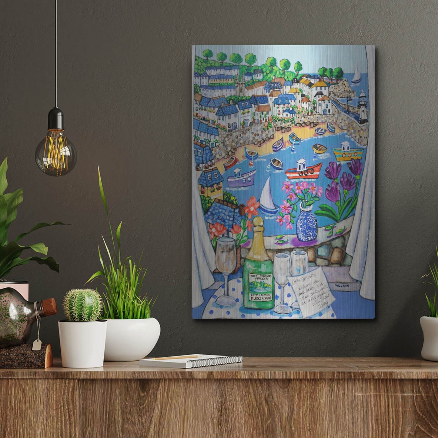 Luxe Metal Art 'The Three Travelers St Ives' by Holly Wojhan, Metal Wall Art,12x16