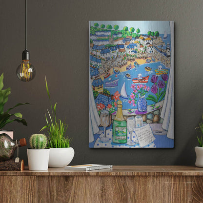 Luxe Metal Art 'The Three Travelers St Ives' by Holly Wojhan, Metal Wall Art,12x16