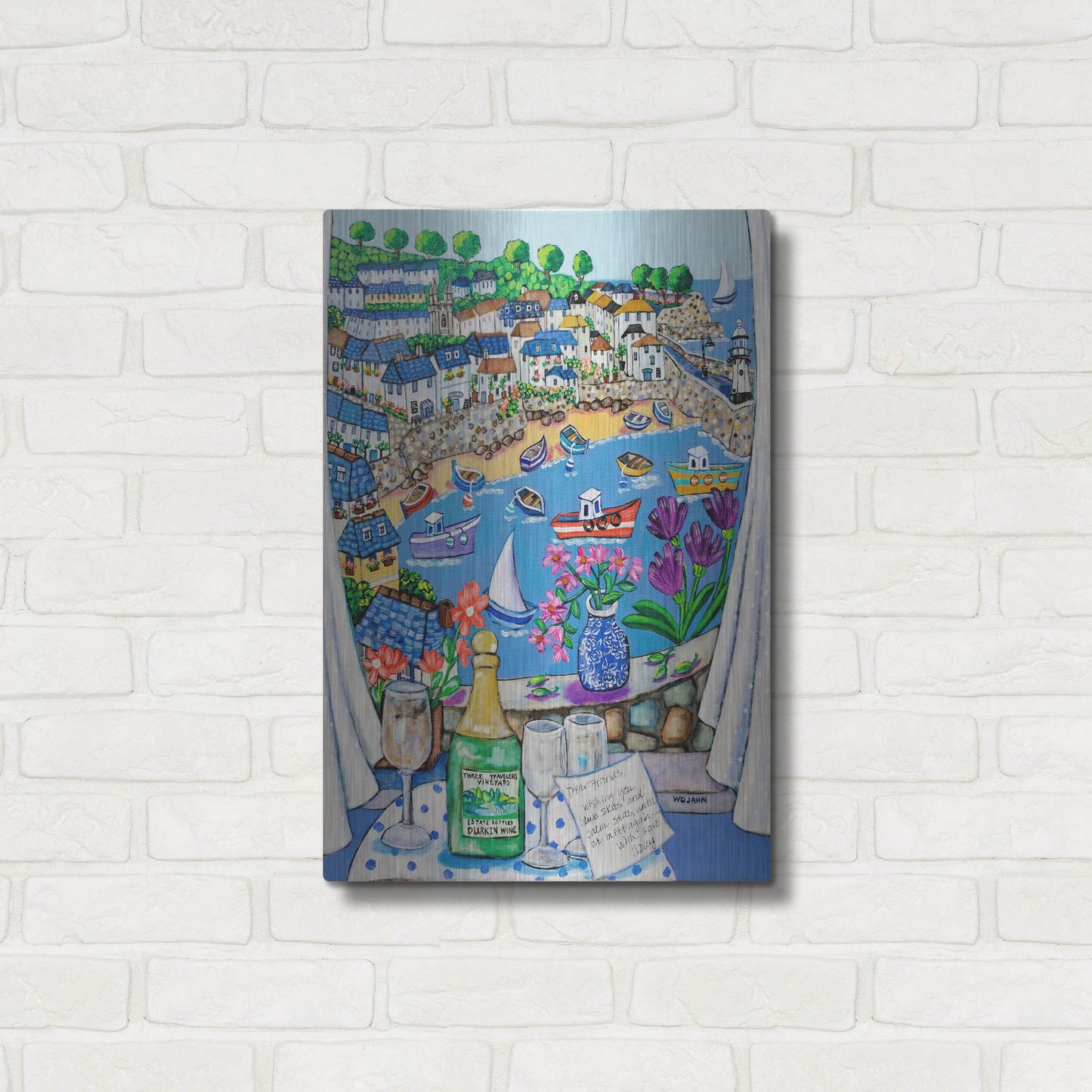 Luxe Metal Art 'The Three Travelers St Ives' by Holly Wojhan, Metal Wall Art,16x24