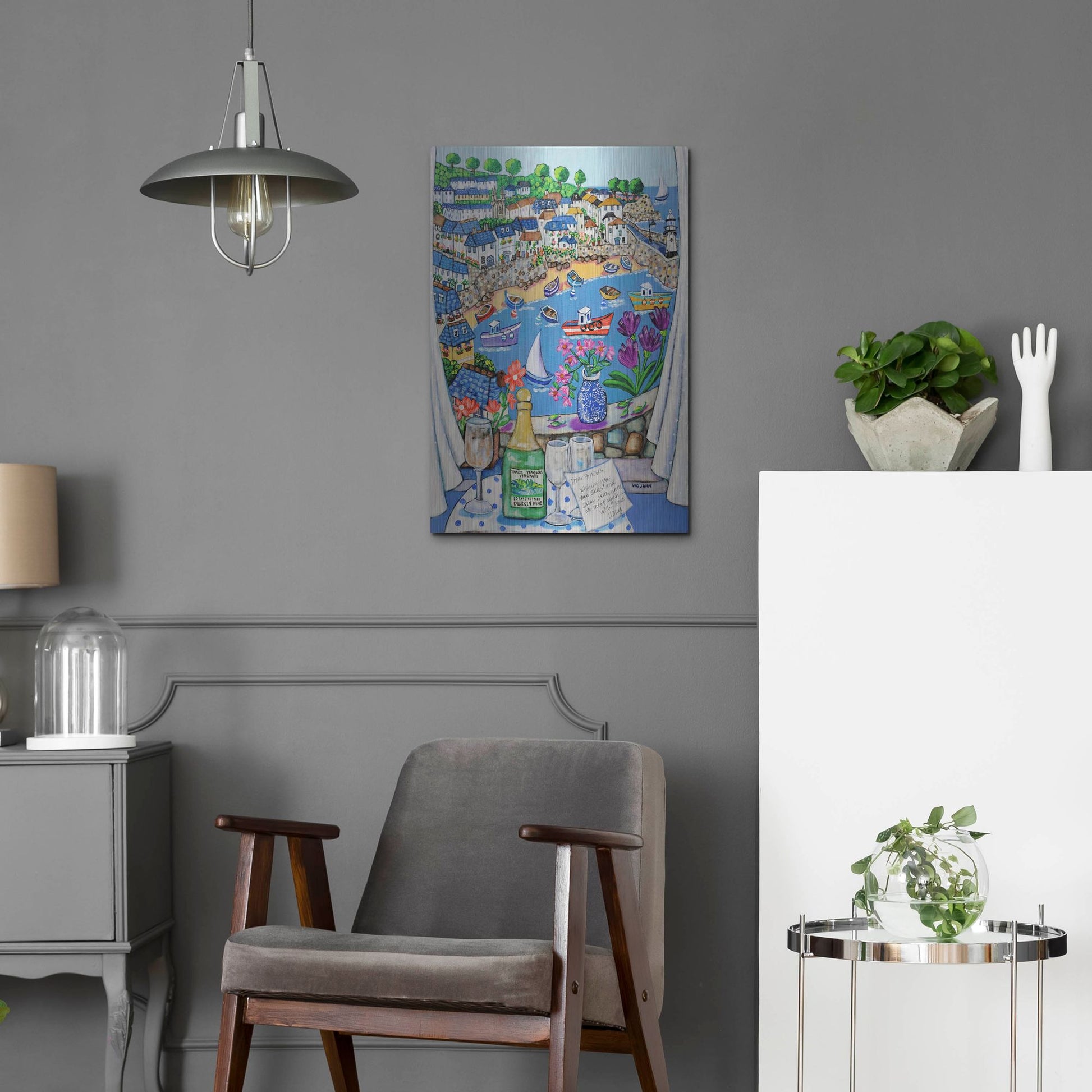 Luxe Metal Art 'The Three Travelers St Ives' by Holly Wojhan, Metal Wall Art,16x24