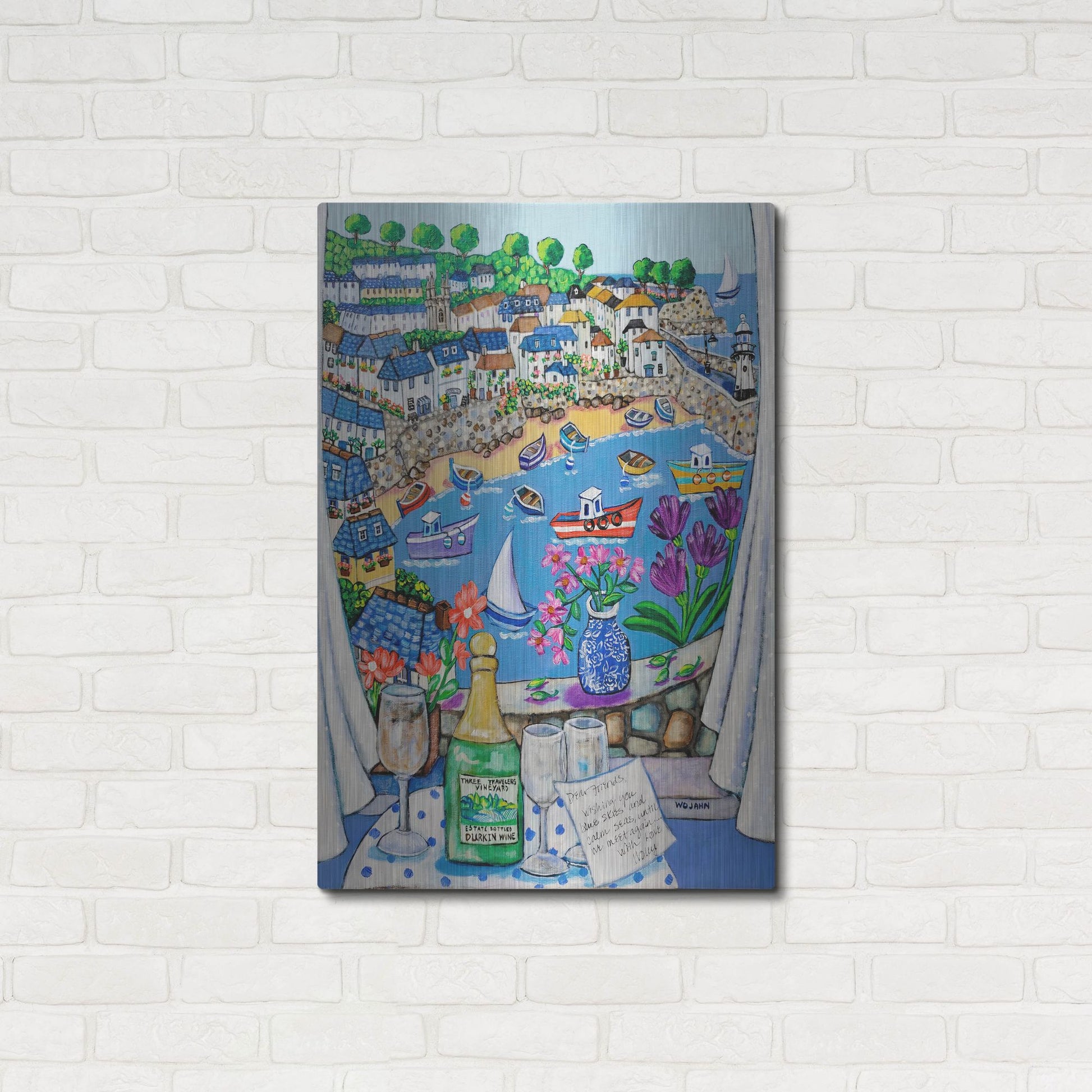 Luxe Metal Art 'The Three Travelers St Ives' by Holly Wojhan, Metal Wall Art,24x36