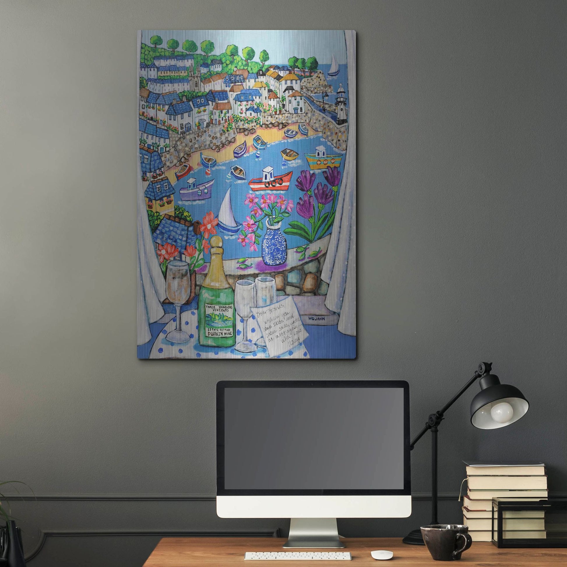 Luxe Metal Art 'The Three Travelers St Ives' by Holly Wojhan, Metal Wall Art,24x36