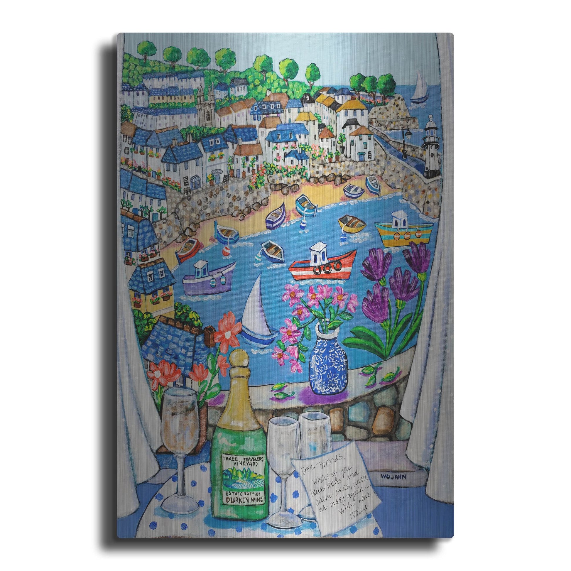 Luxe Metal Art 'The Three Travelers St Ives' by Holly Wojhan, Metal Wall Art