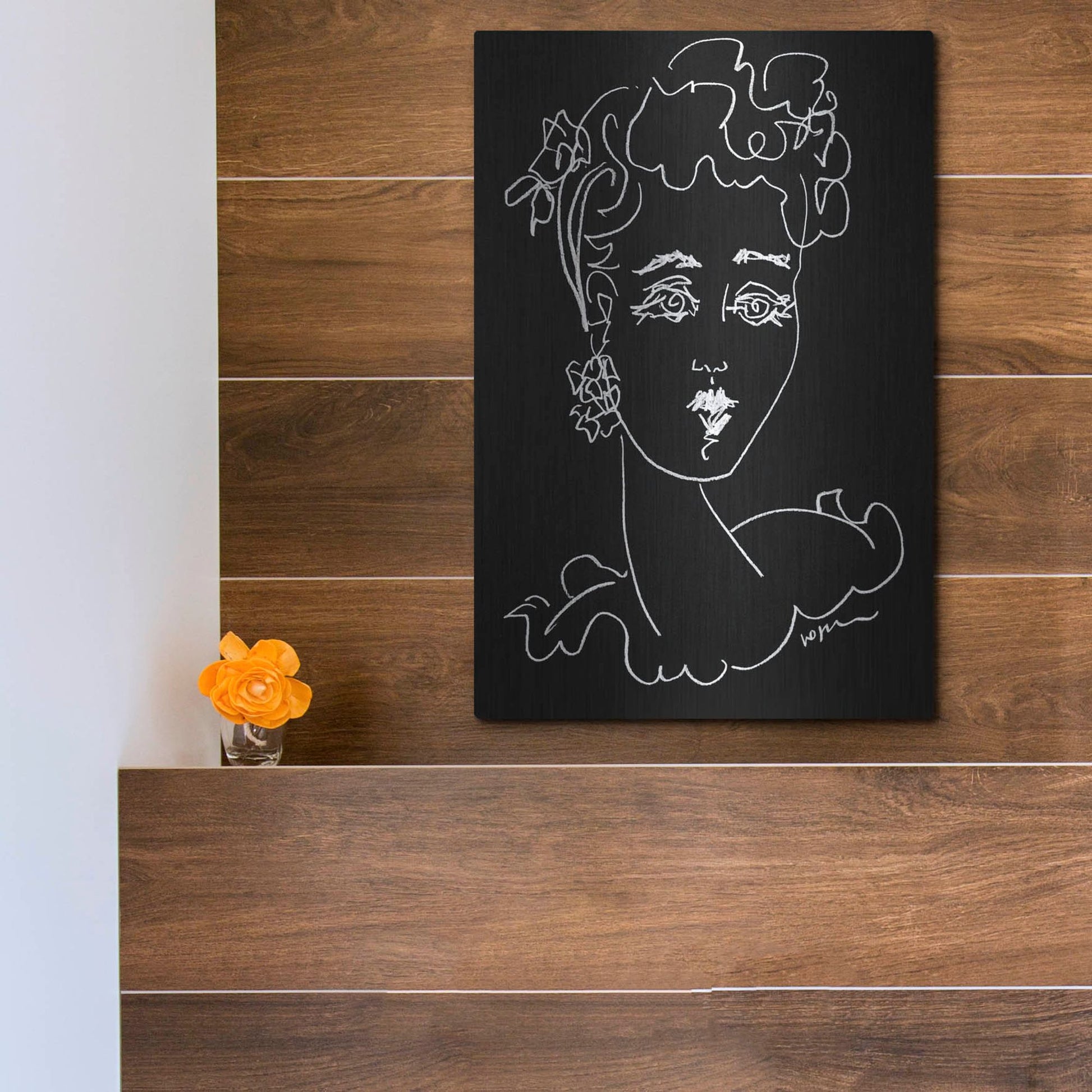 Luxe Metal Art 'Face Noir' by Holly Wojhan, Metal Wall Art,12x16