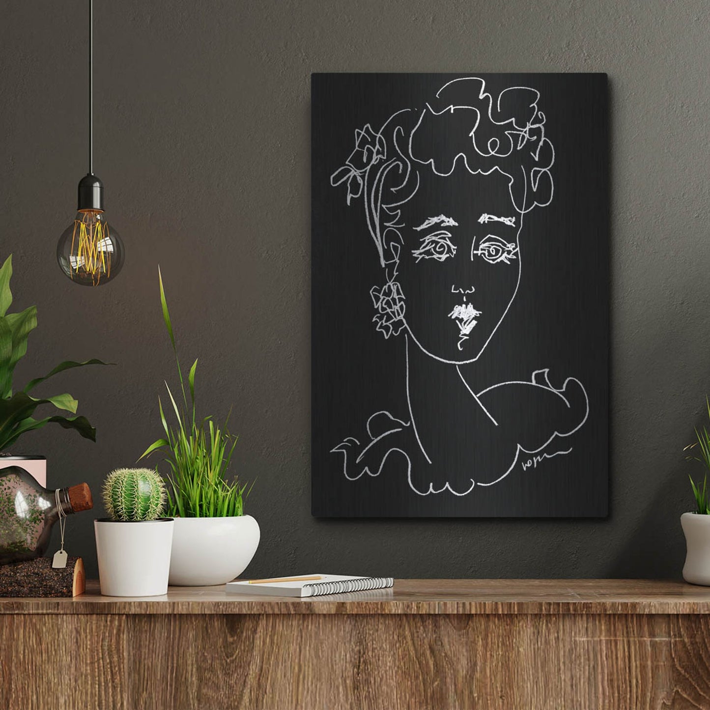 Luxe Metal Art 'Face Noir' by Holly Wojhan, Metal Wall Art,12x16