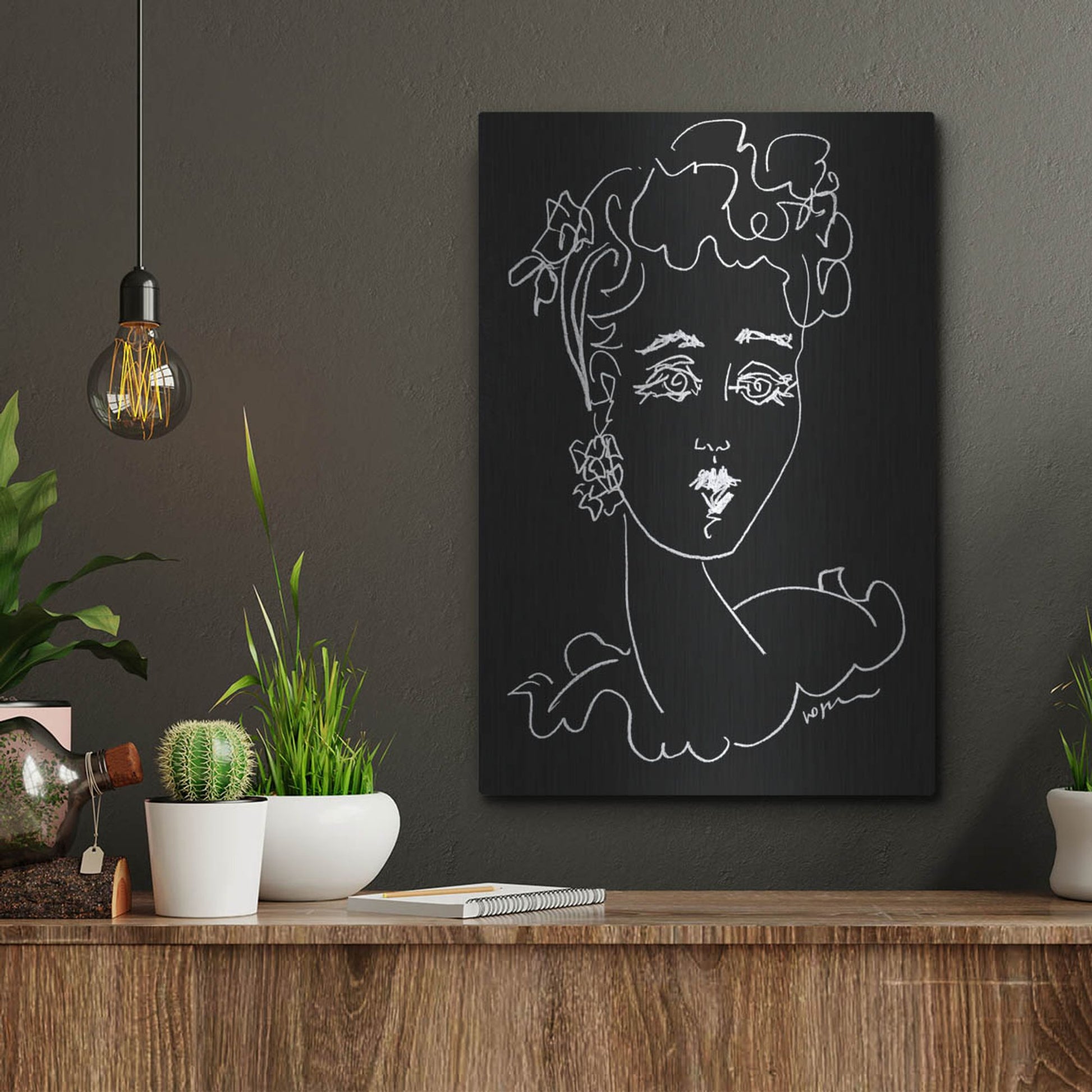 Luxe Metal Art 'Face Noir' by Holly Wojhan, Metal Wall Art,12x16