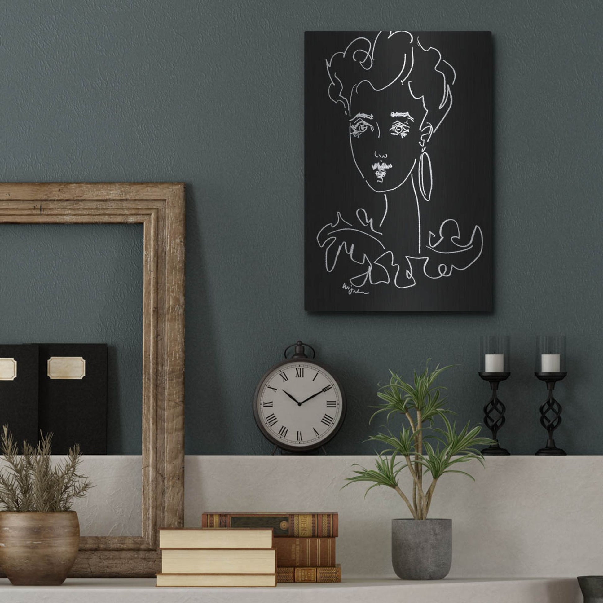 Luxe Metal Art 'Another Face Noir' by Holly Wojhan, Metal Wall Art,12x16